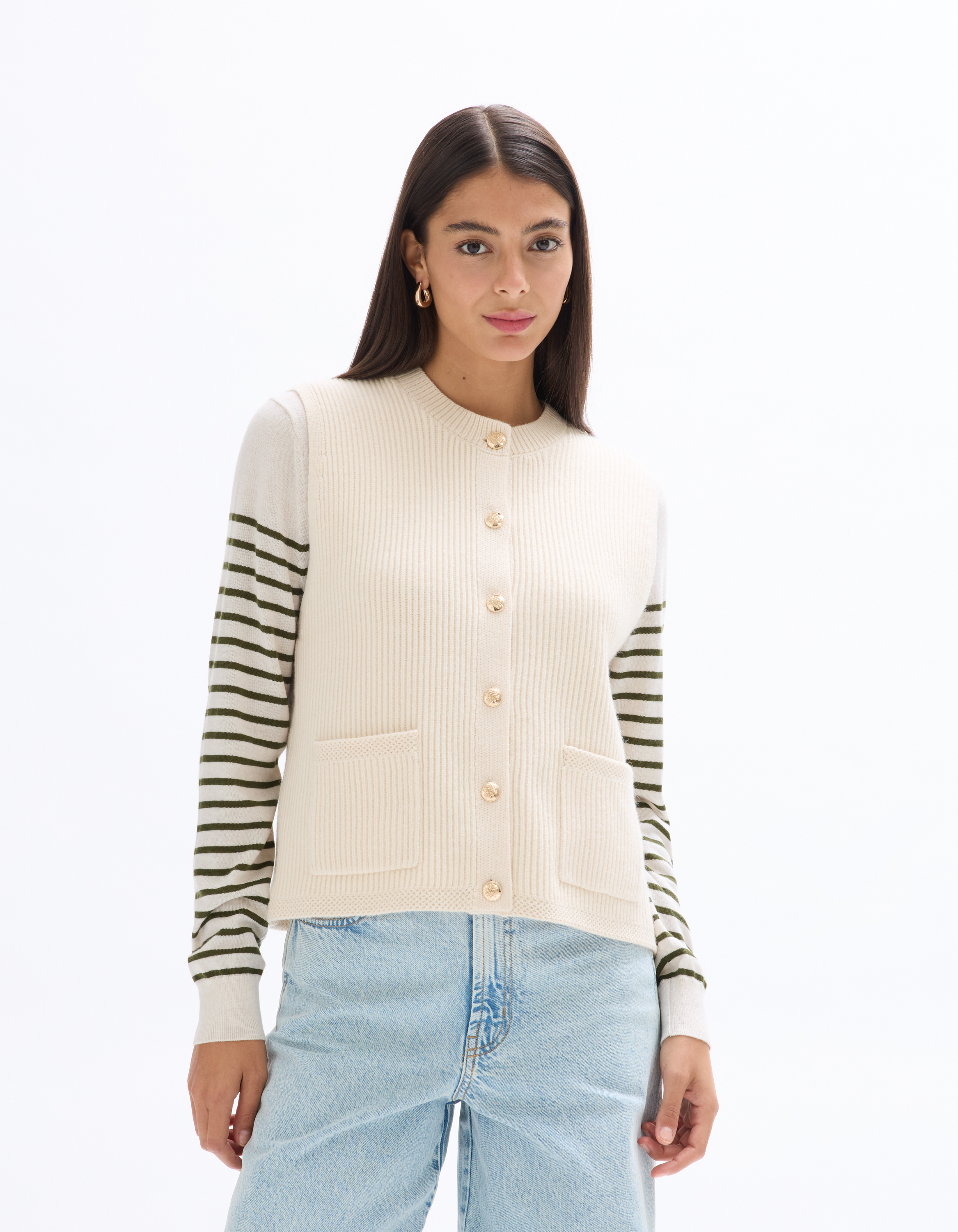 Gilet boutonné sans manche - ecru - celio - Modalova