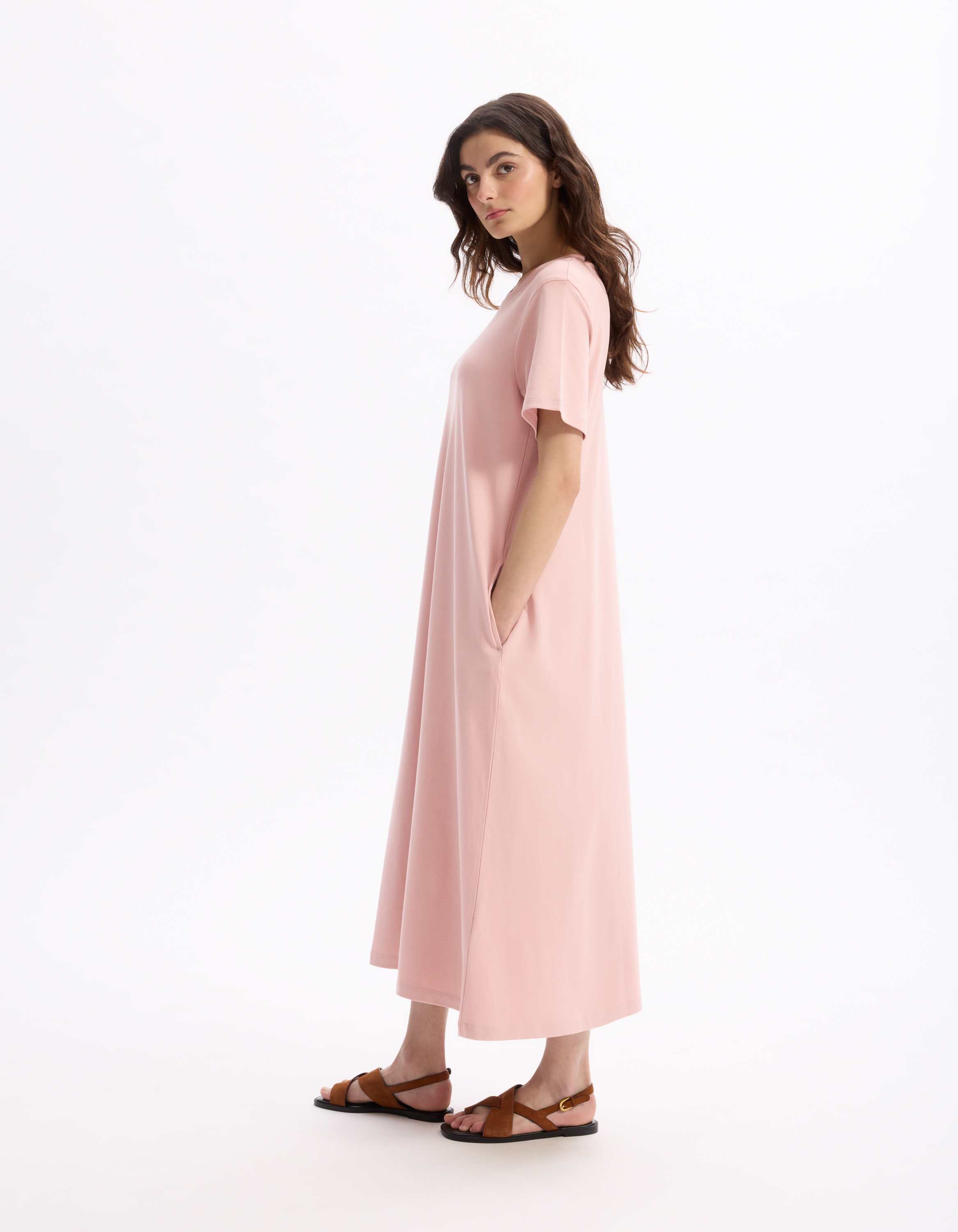 Robe mi-longue en coton - rose - celio - Modalova