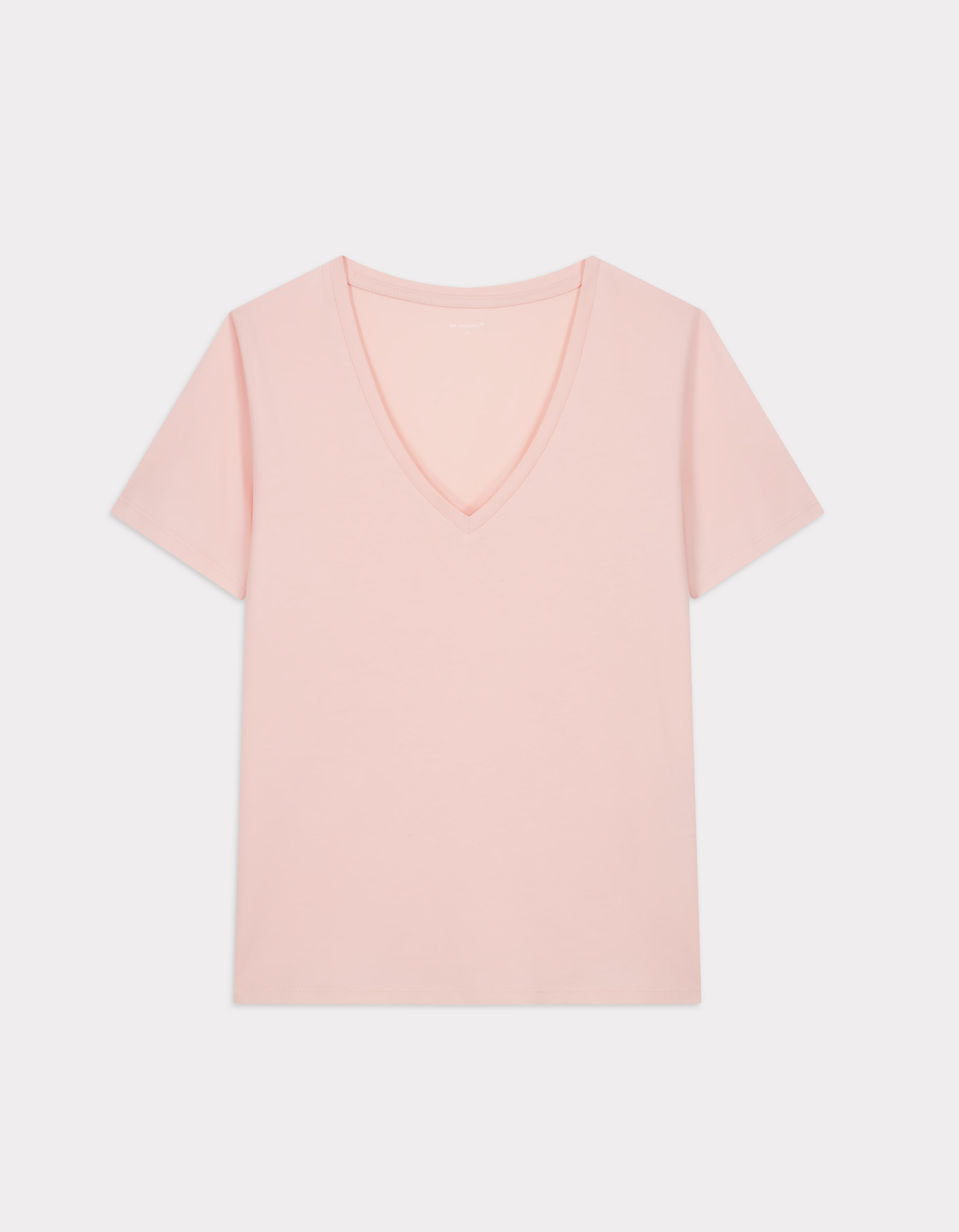 T-shirt en coton biologique col V - beige