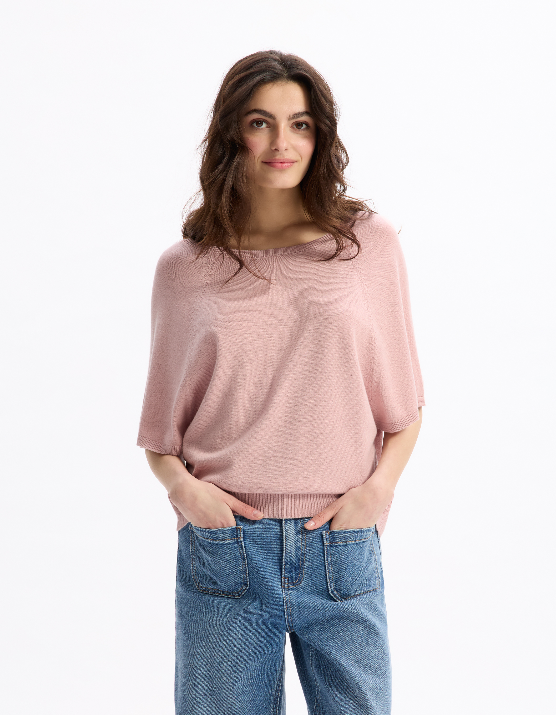 Gilet ample en maille fine - rose grisé - celio - Modalova