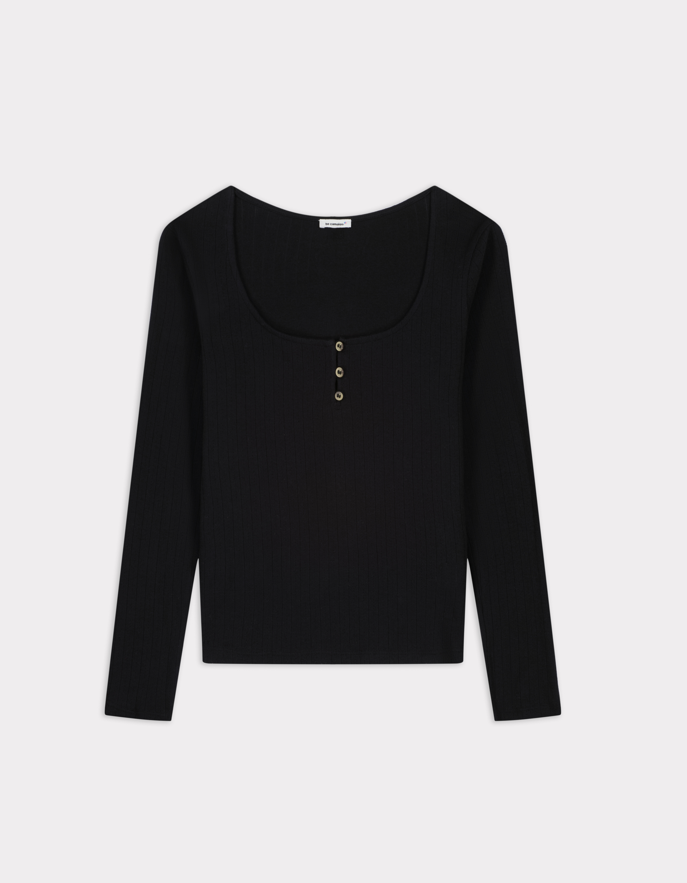T-shirt maille pointelle - noir