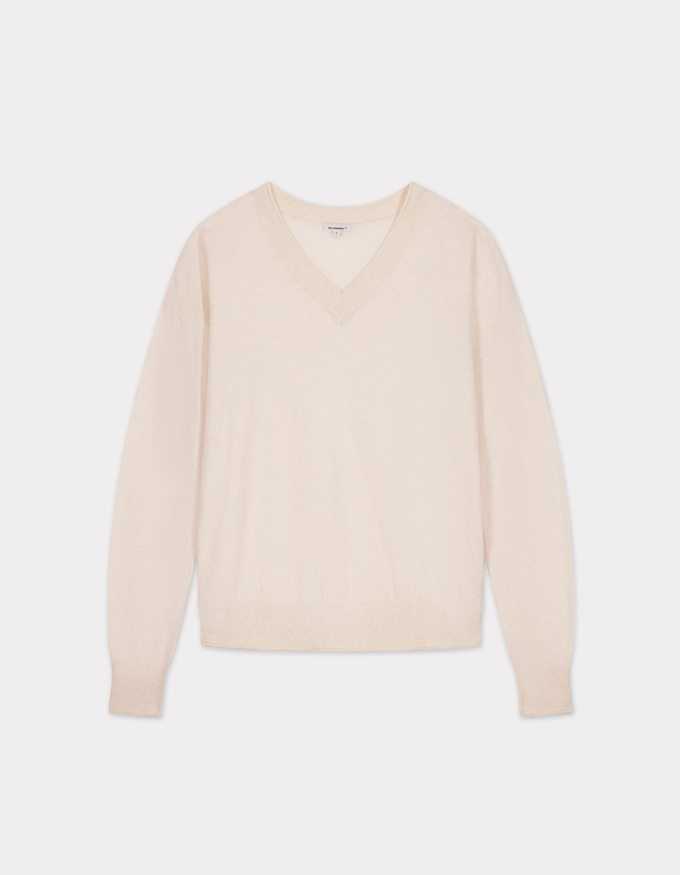 Pull léger à col V - beige