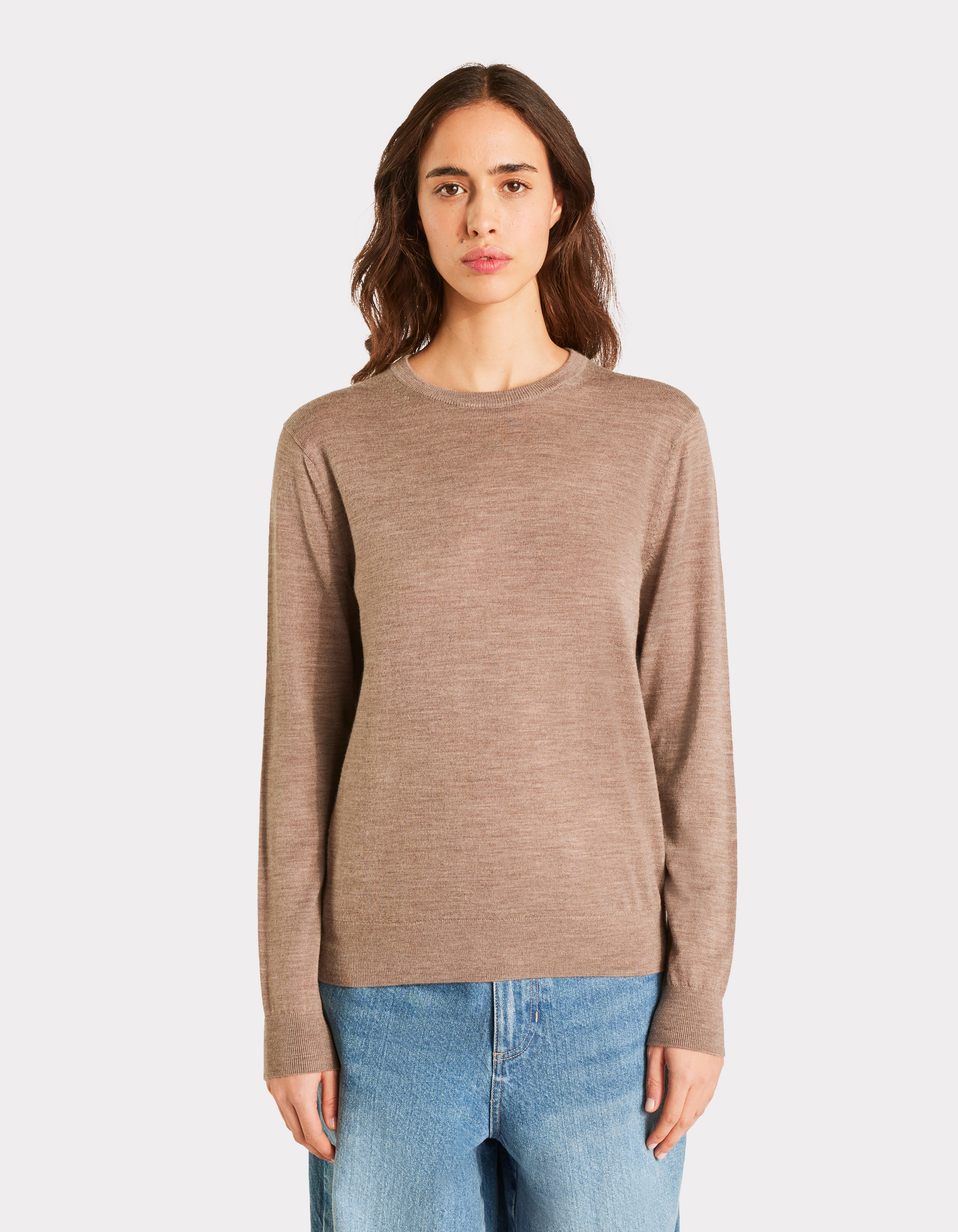 Pull 100% laine mérinos à col rond - taupe - celio - Modalova