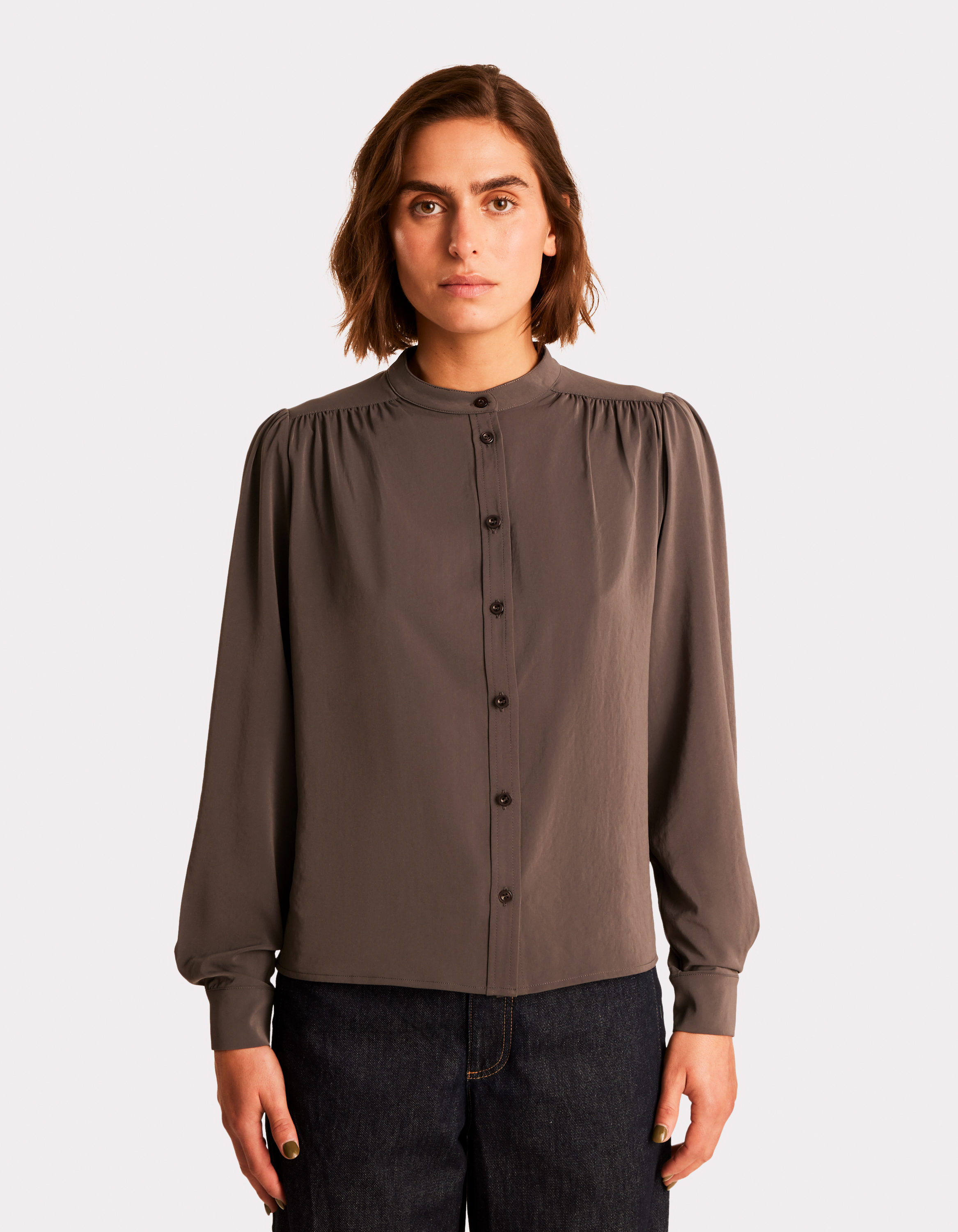 Blouse boutonnée satinée - gris - celio - Modalova