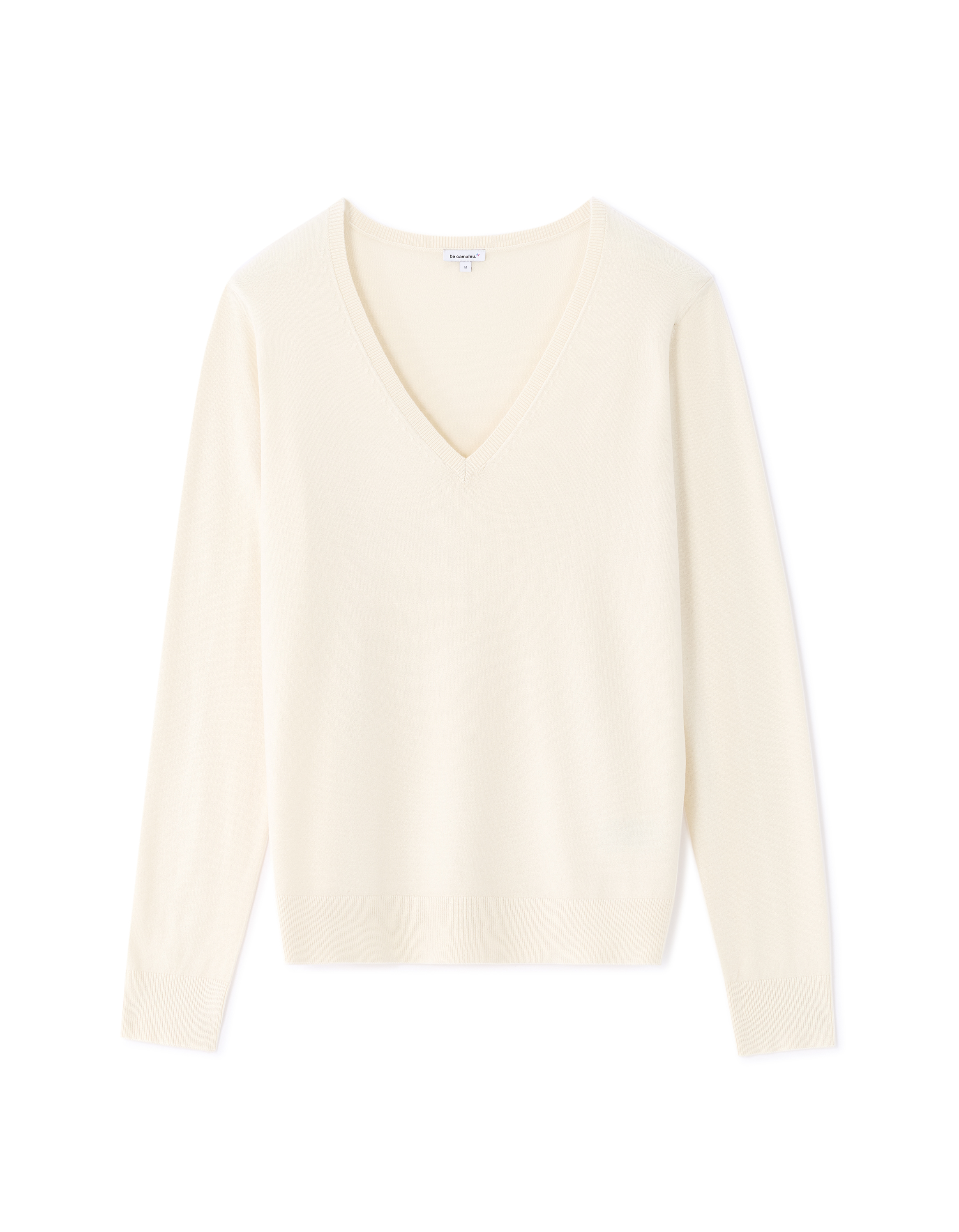 Pull fluide col V en viscose écovéro - beige