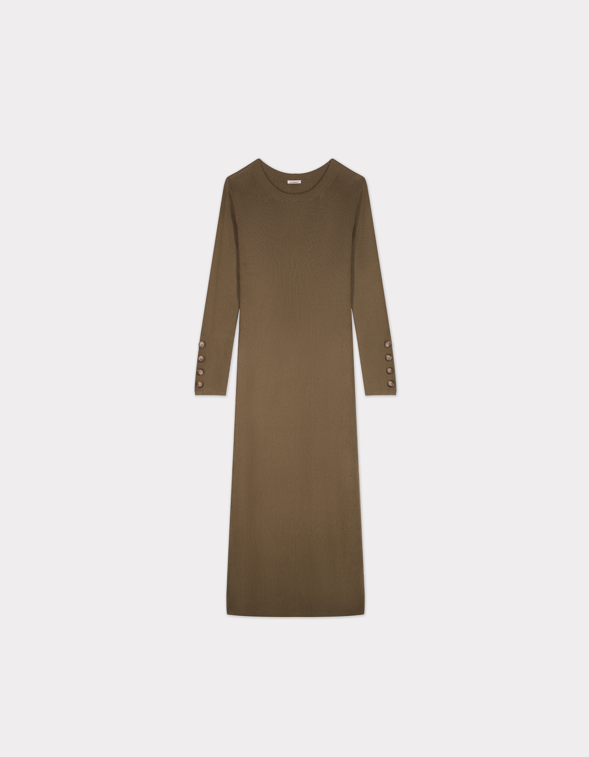 Robe longue en maille côtelée - kaki