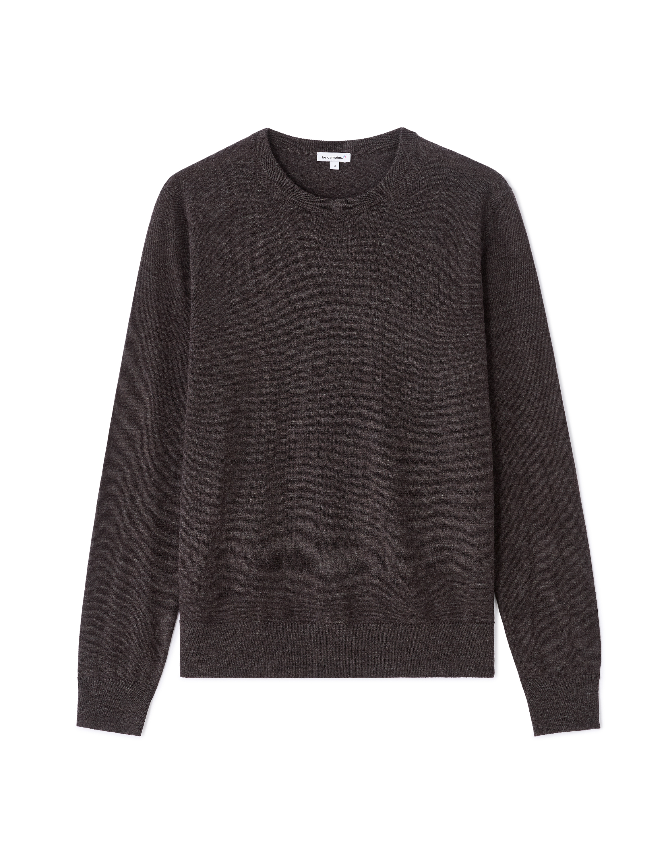 Pull 100% laine mérinos à col rond - marron