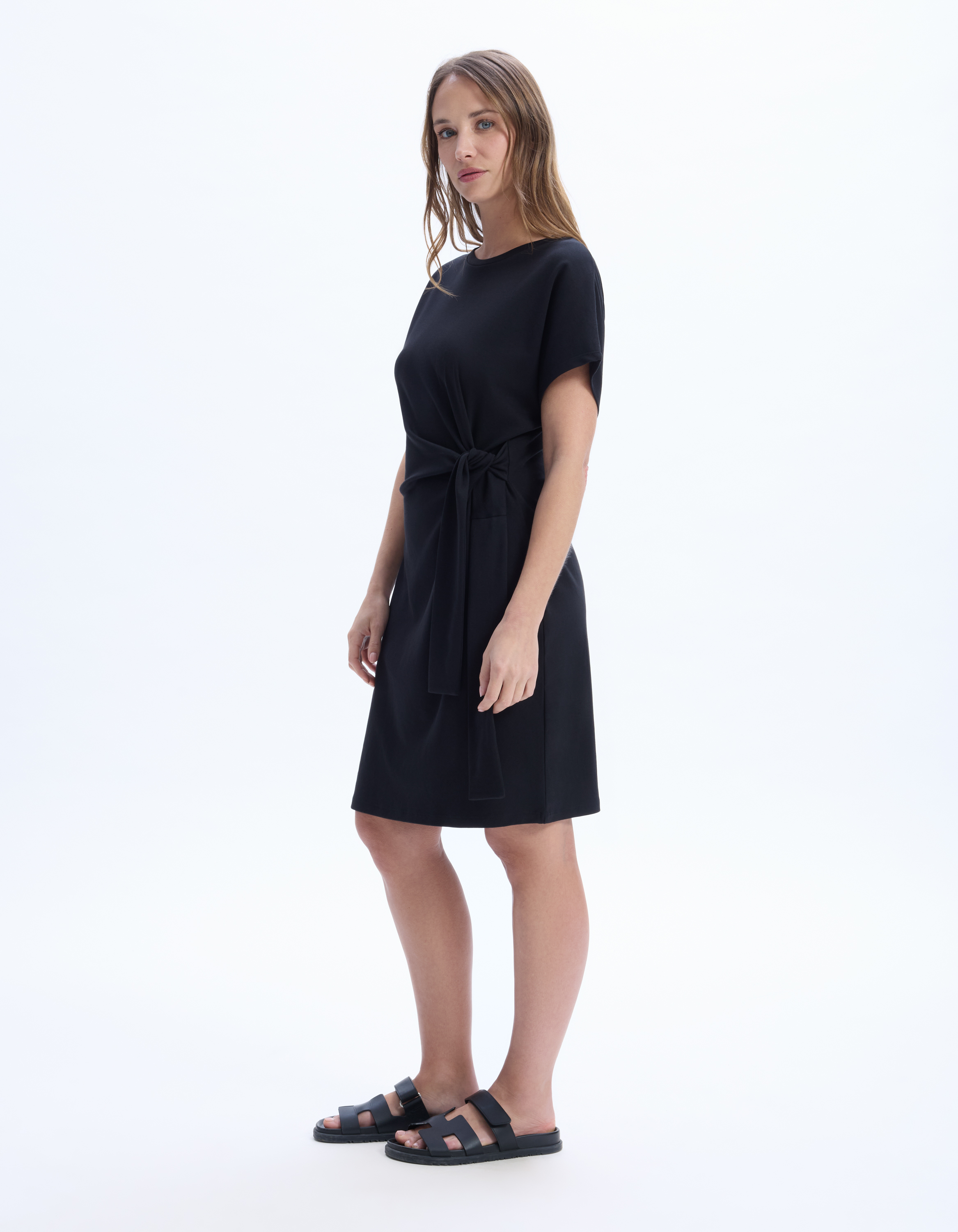 Robe courte nouée en coton - noir - celio - Modalova
