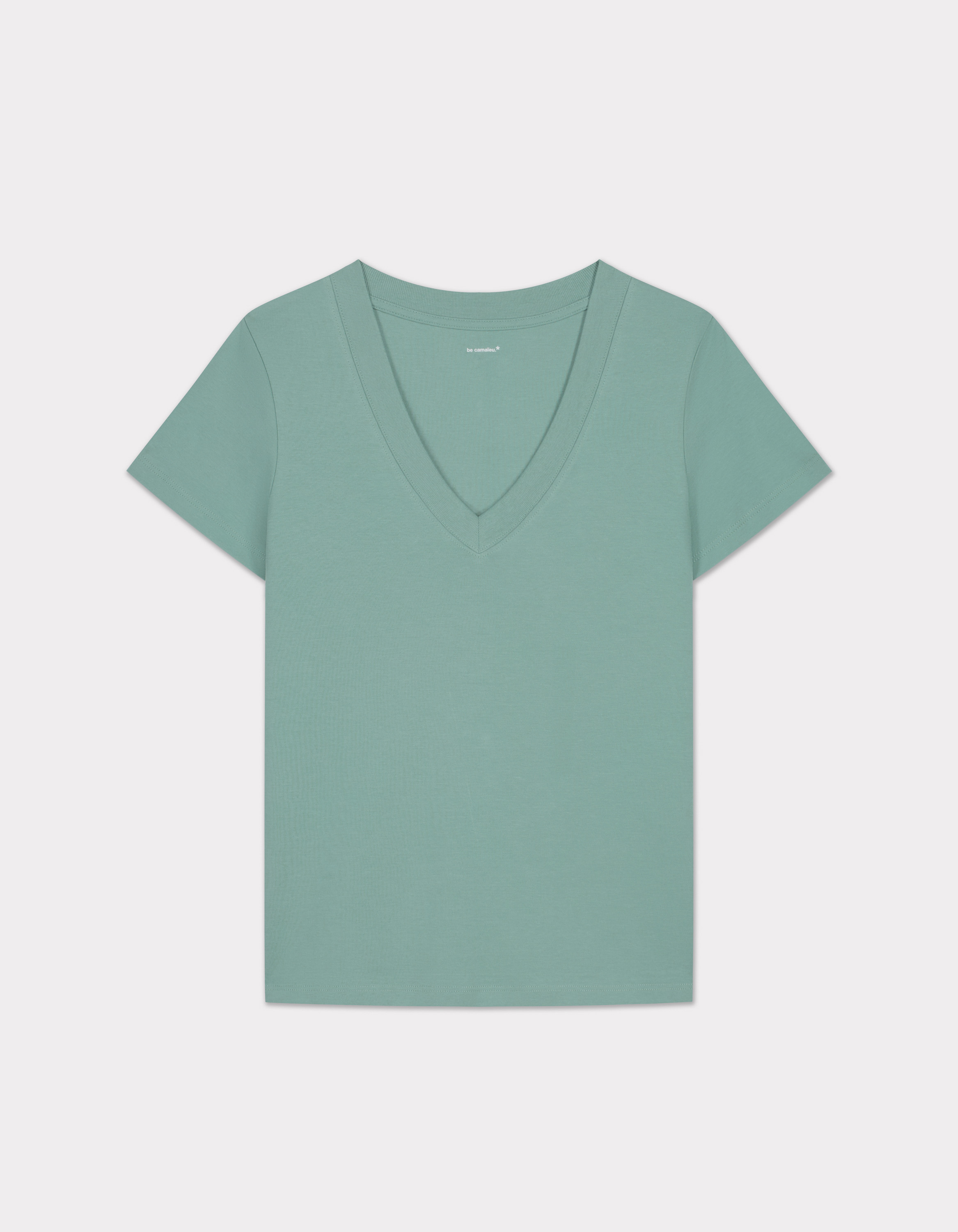 T-shirt en coton doux col V - vert