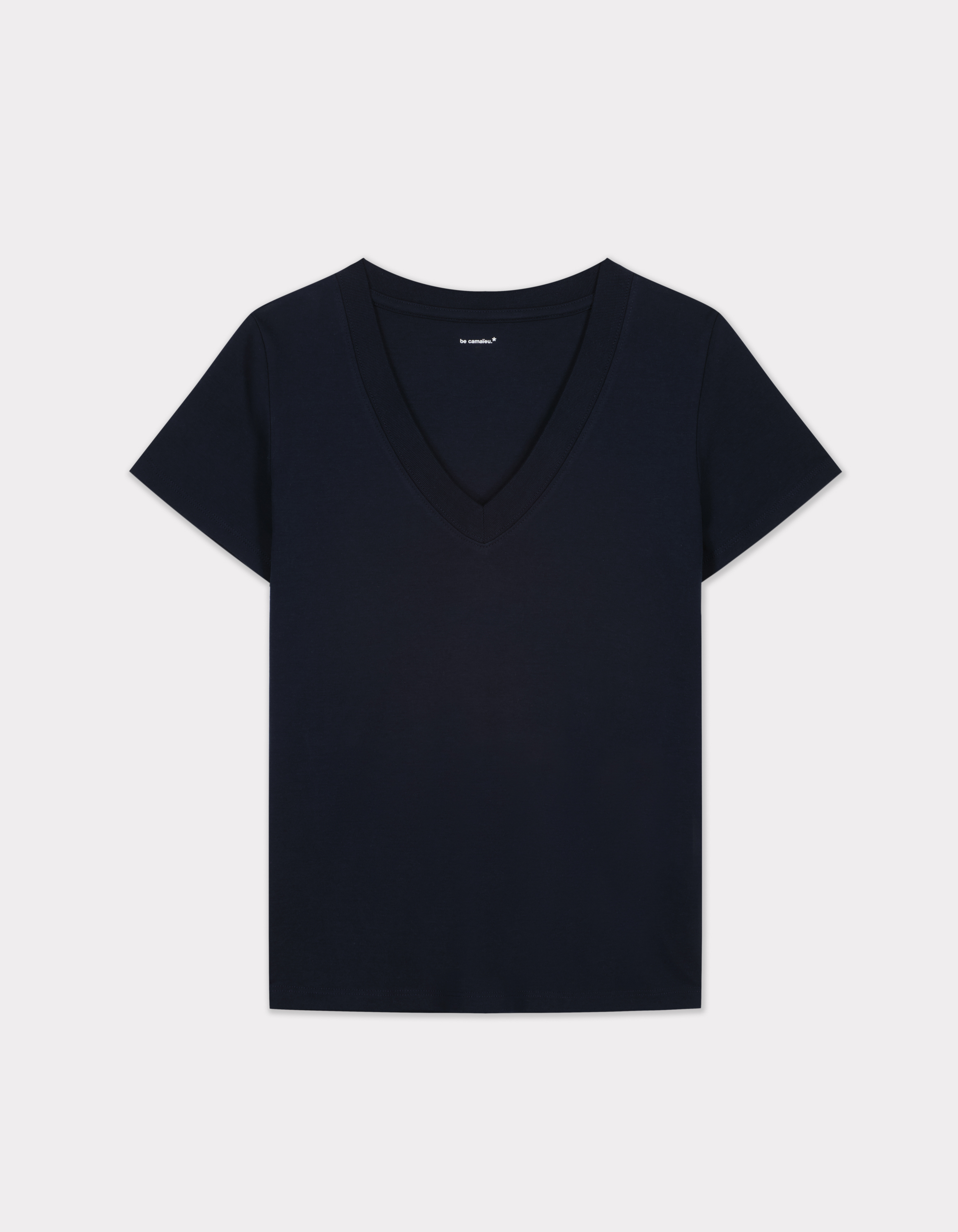 T-shirt en coton doux à col V - marine