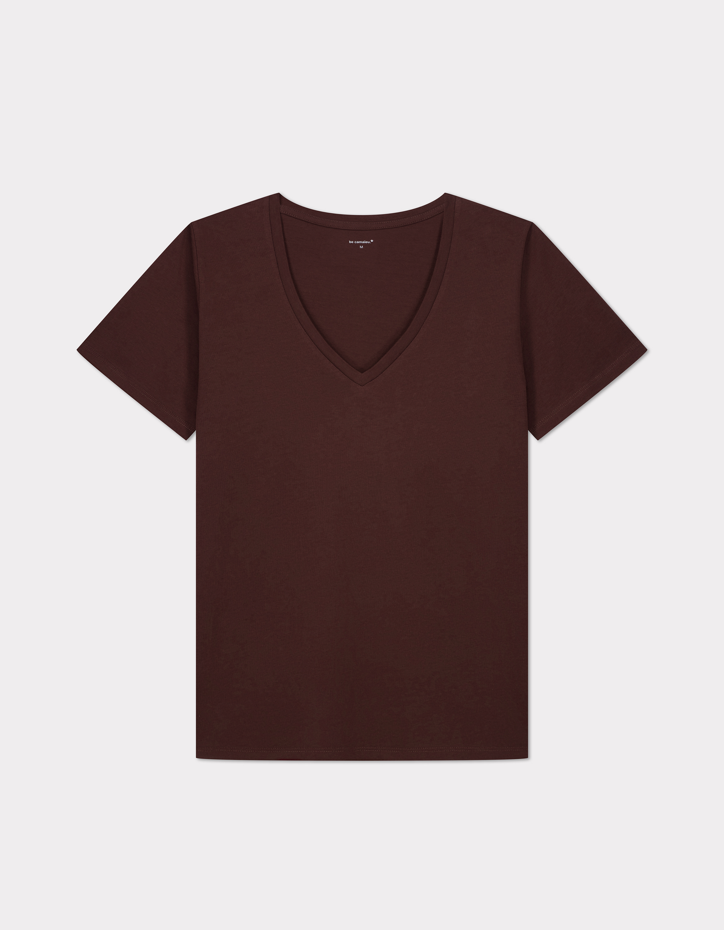 T-shirt en coton biologique col V - marron