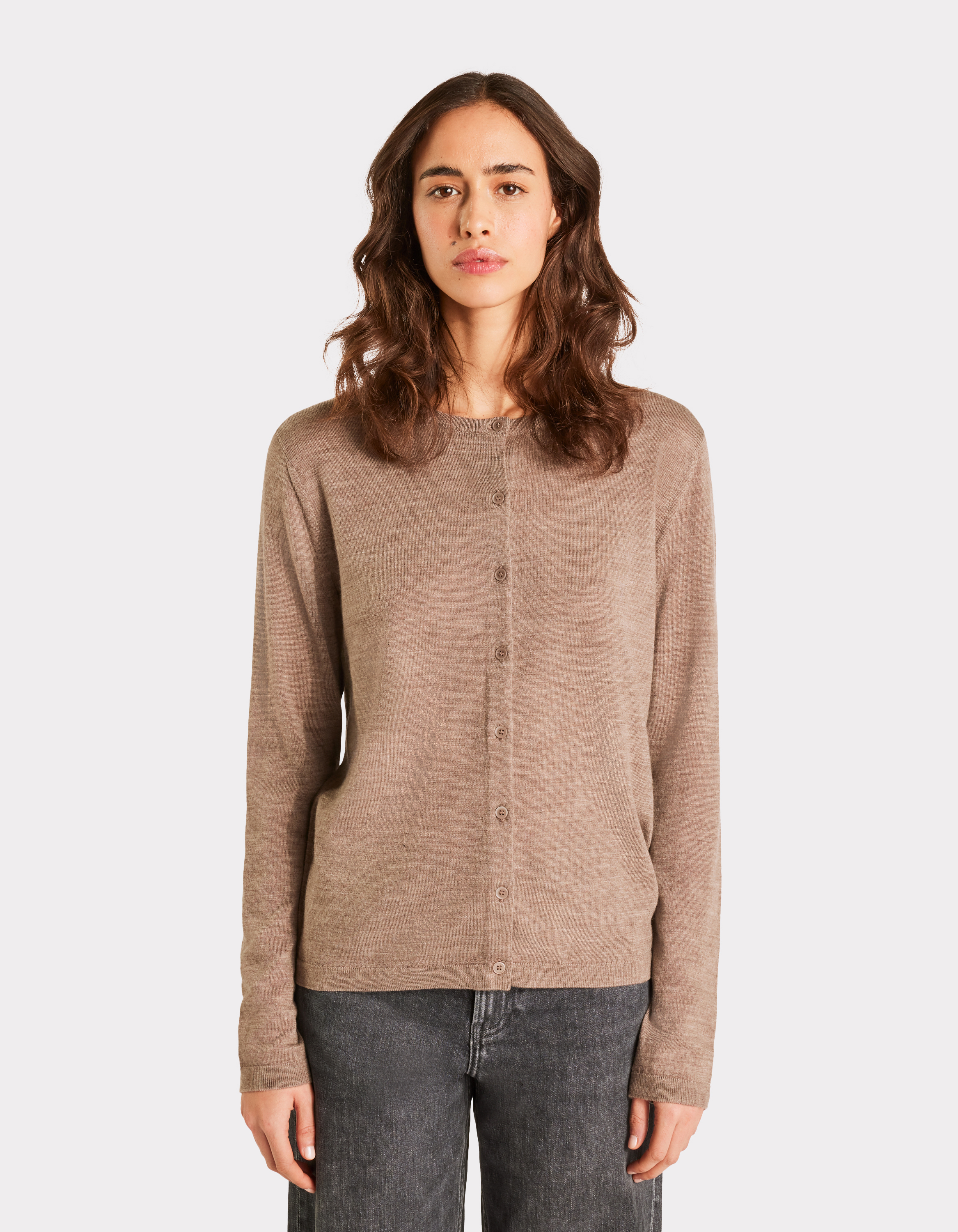 Gilet 100% laine mérinos à col rond - taupe - celio - Modalova