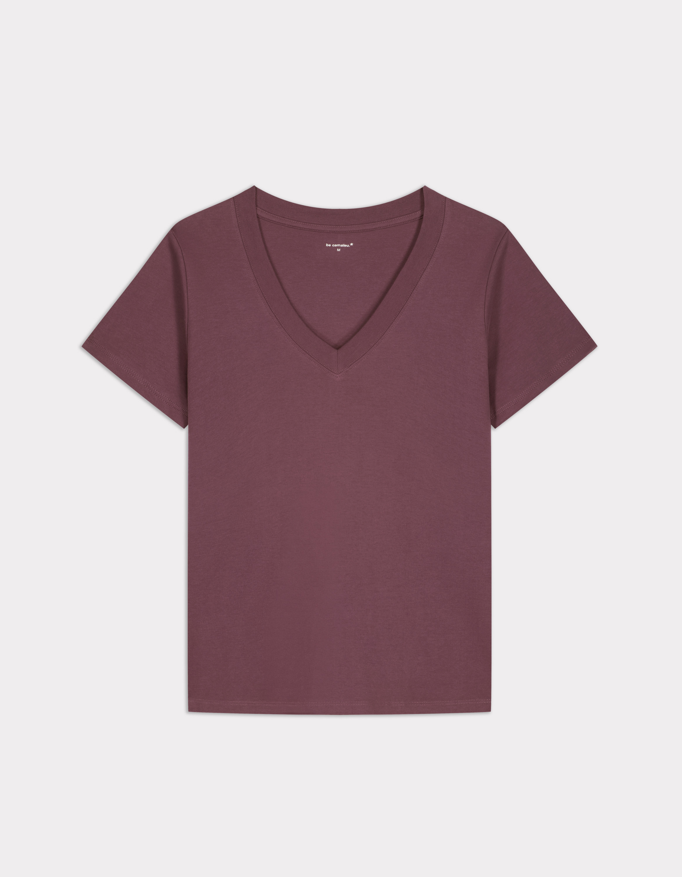 T-shirt en coton doux col V - violet