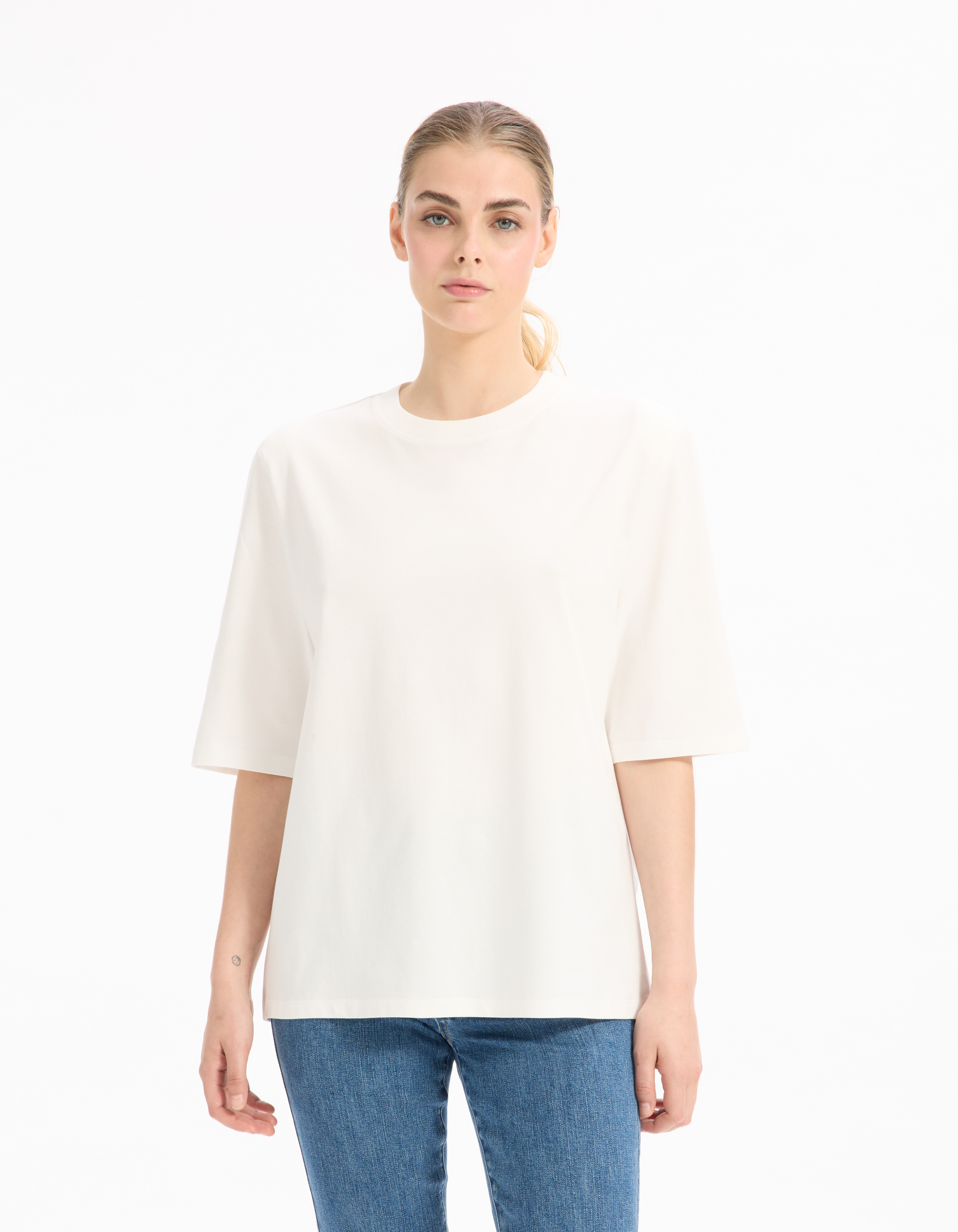 T-shirt uni à épaulette - écru - celio - Modalova