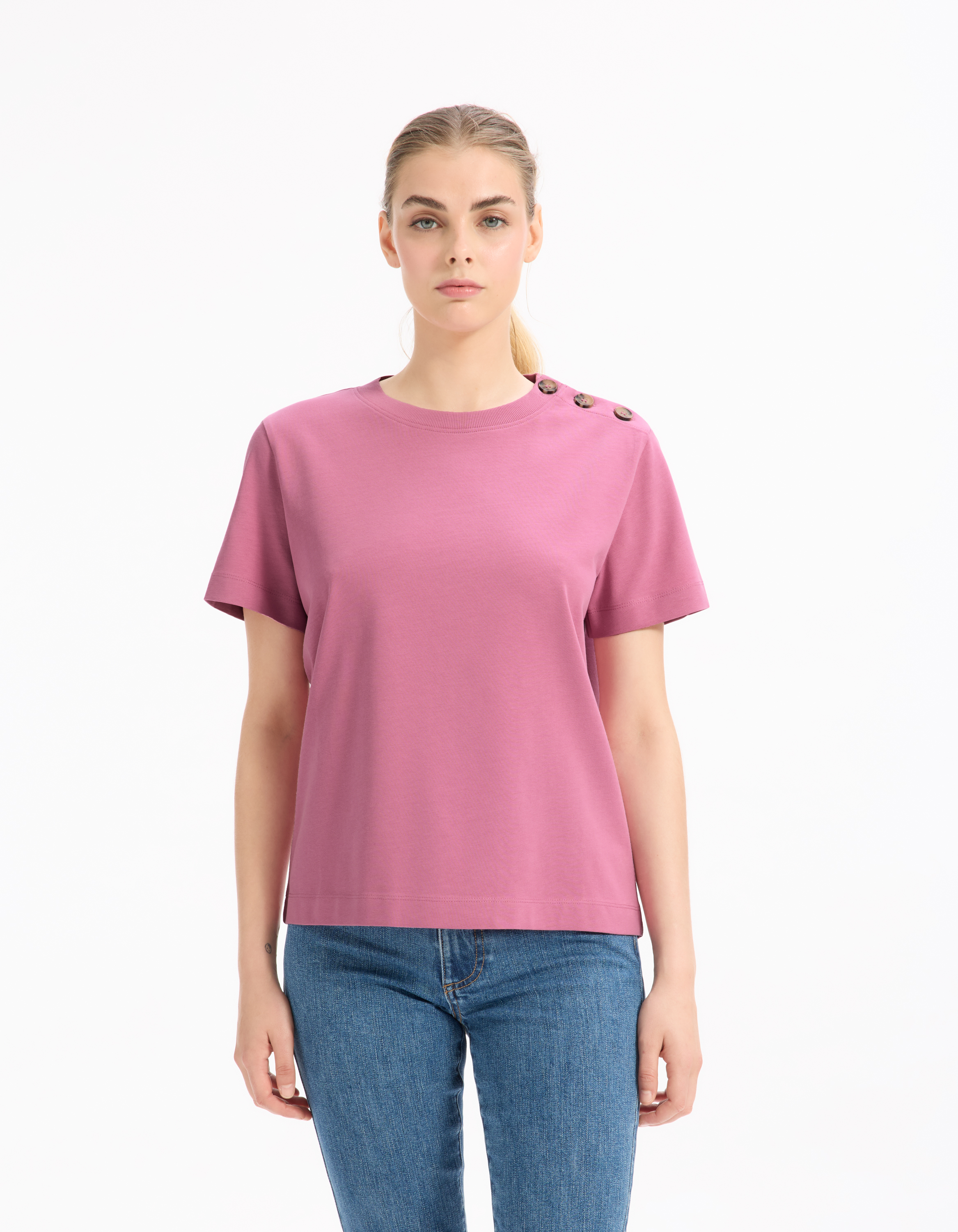 T-shirt boutonné en coton épais - rose - celio - Modalova