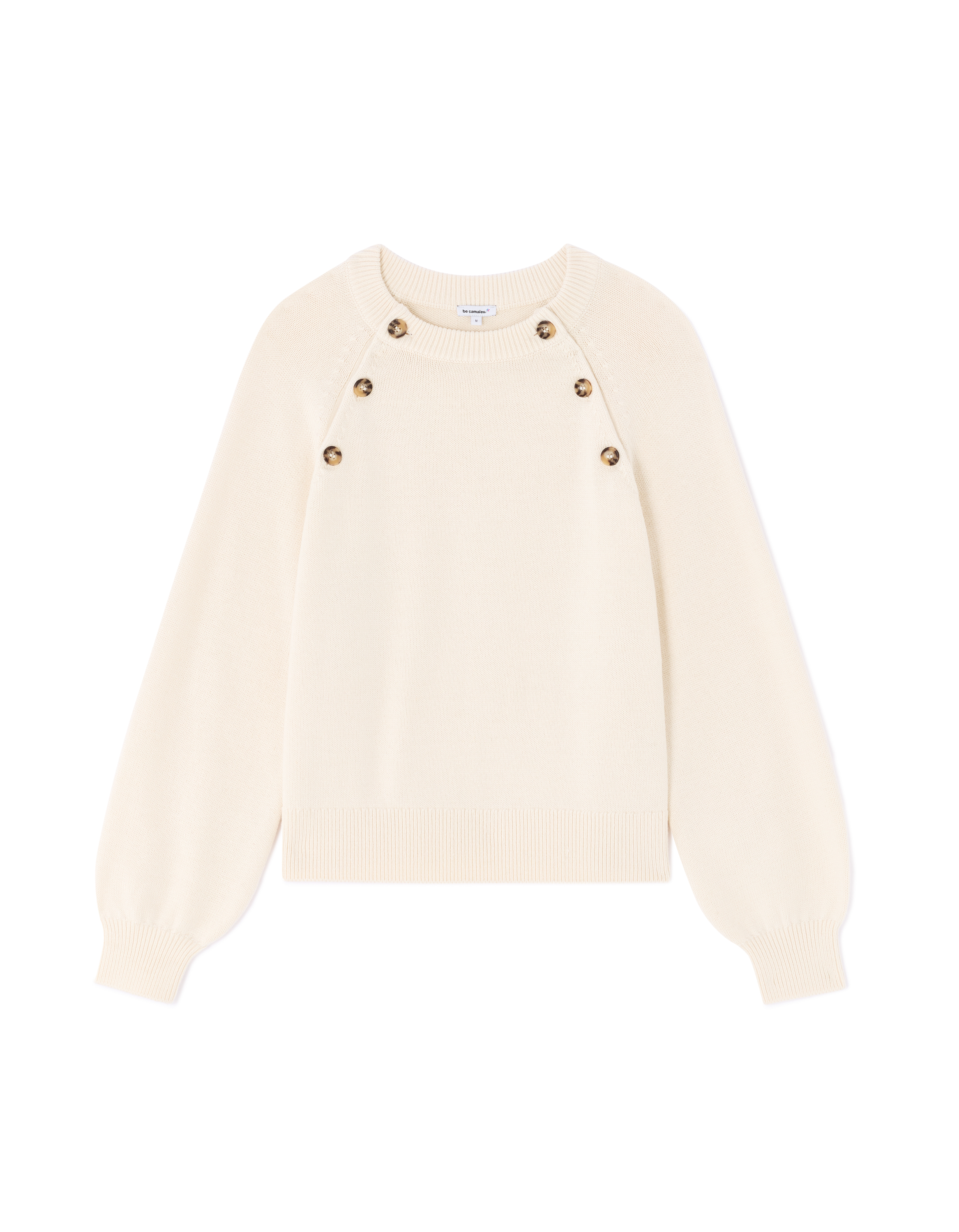 Pull col rond avec boutons décoratifs - ecru