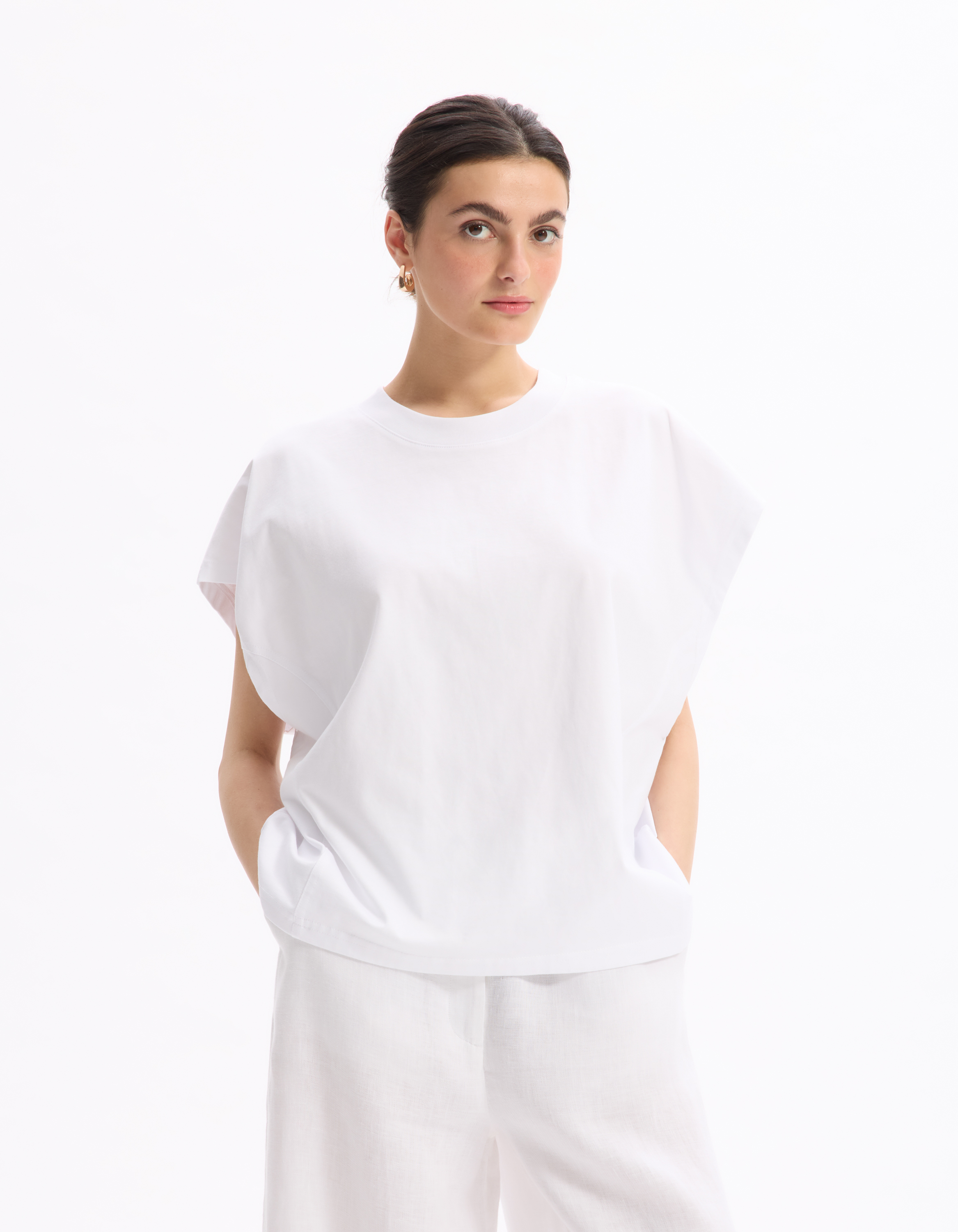T-shirt coton épais oversize sans manche - blanc - celio - Modalova