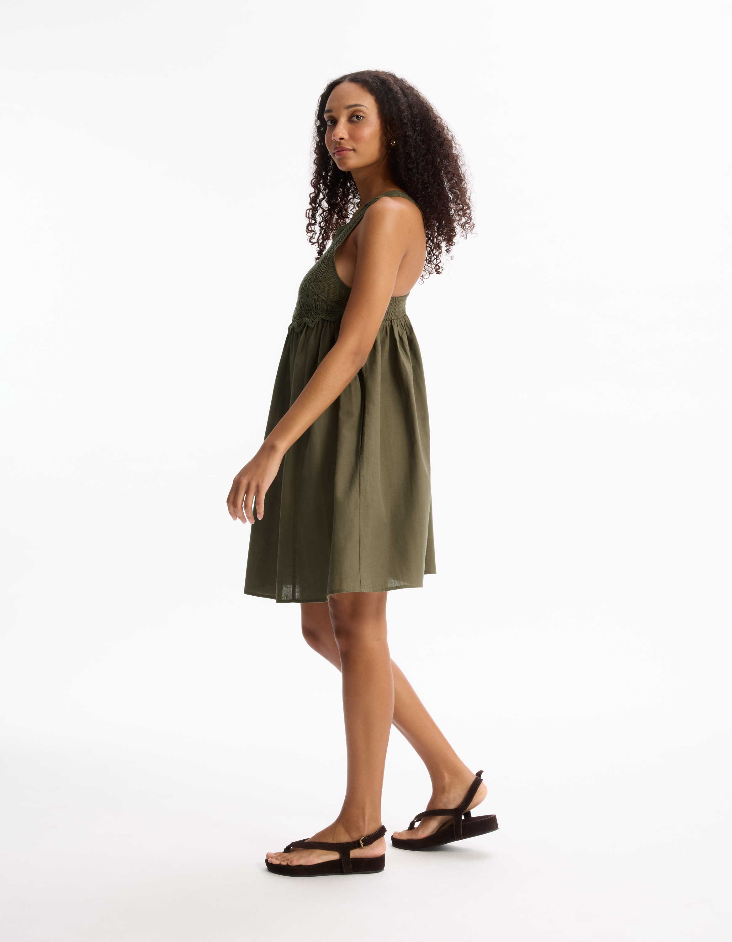 Robe courte broderie sur le haut - kaki - celio - Modalova