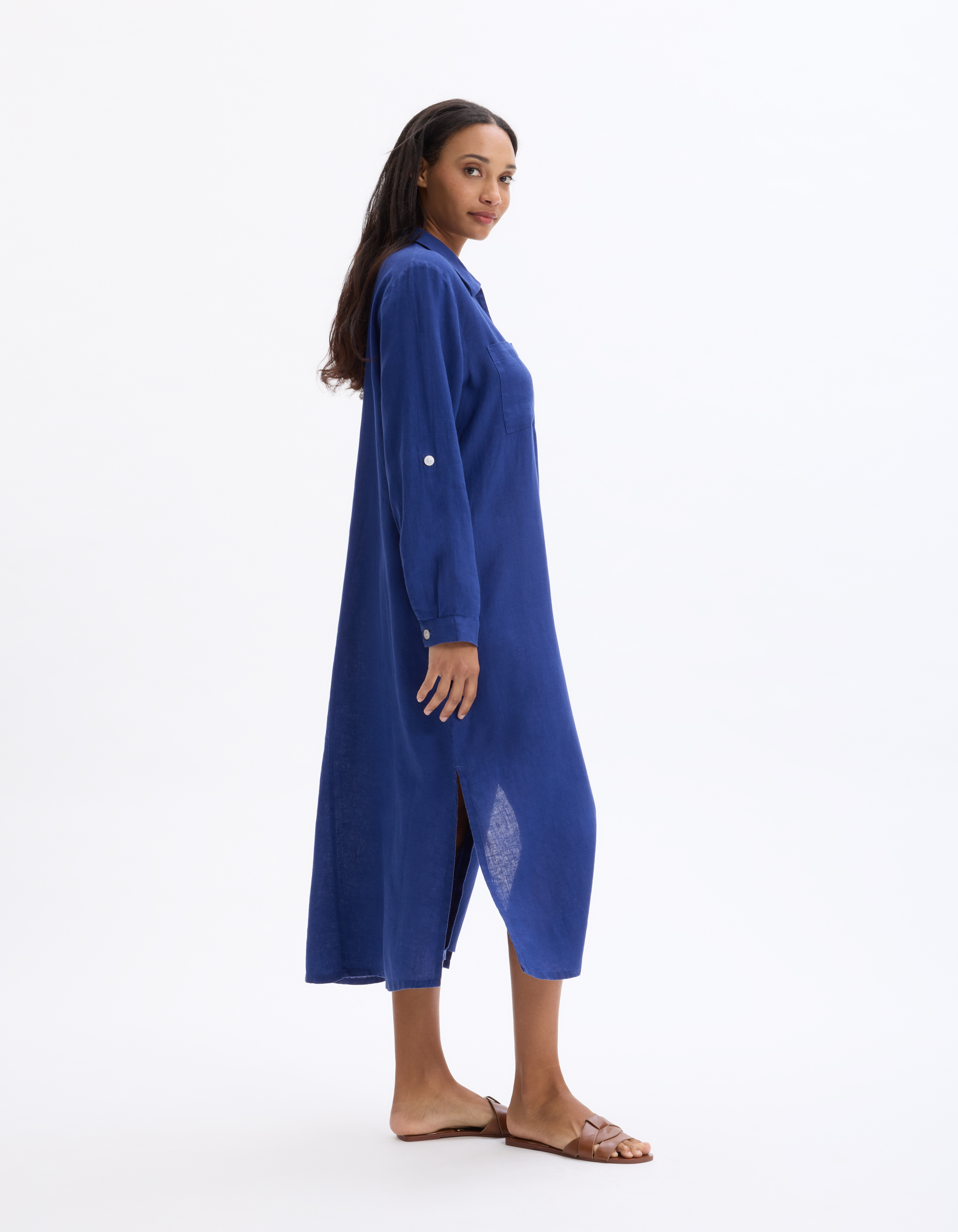 Robe longue en lin - indigo - celio - Modalova