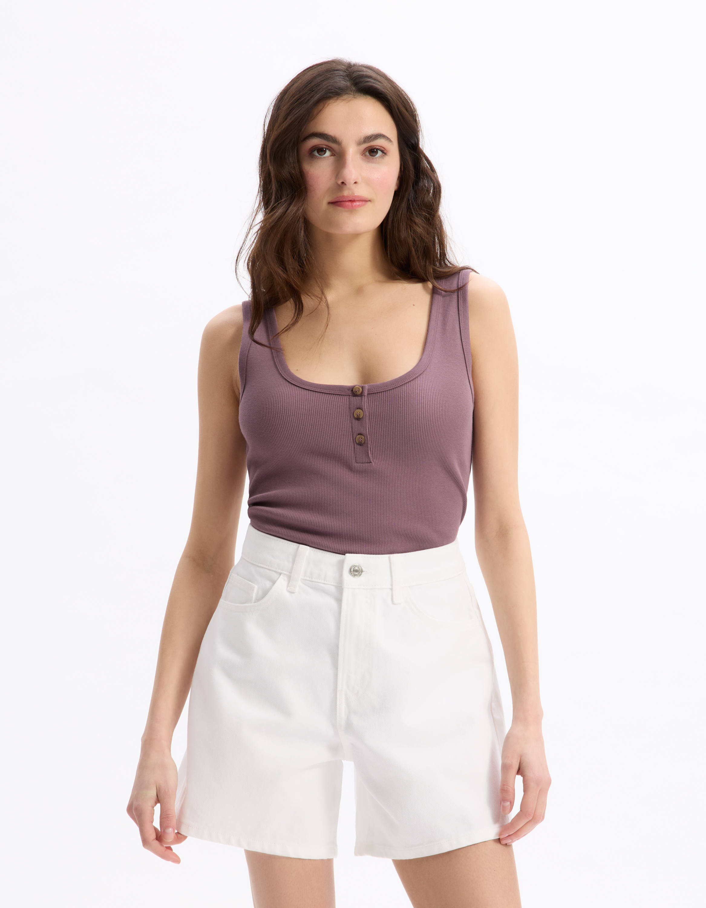 Débardeur côtelé court - violet - celio - Modalova