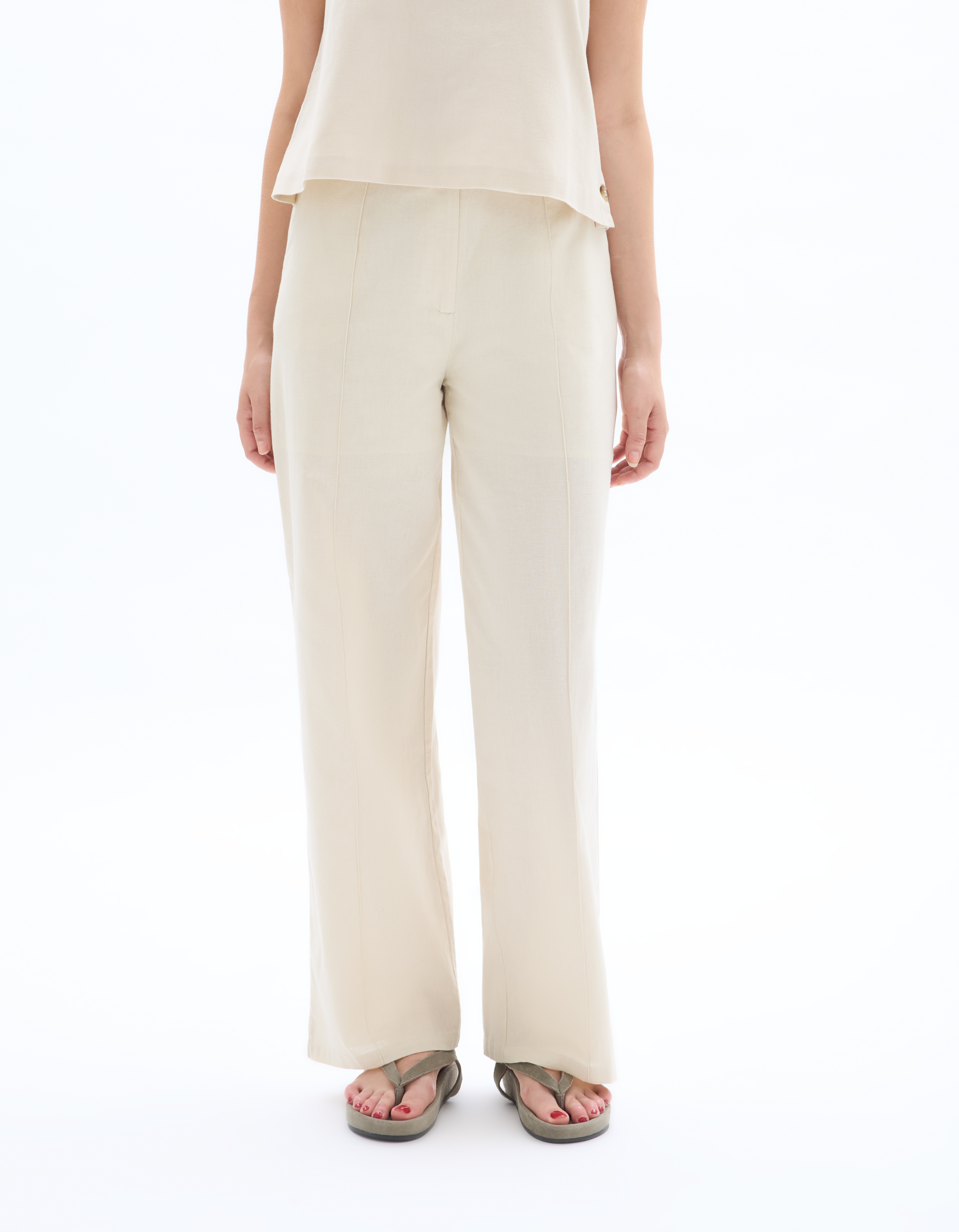 Pantalon fluide coton lin - beige - celio - Modalova