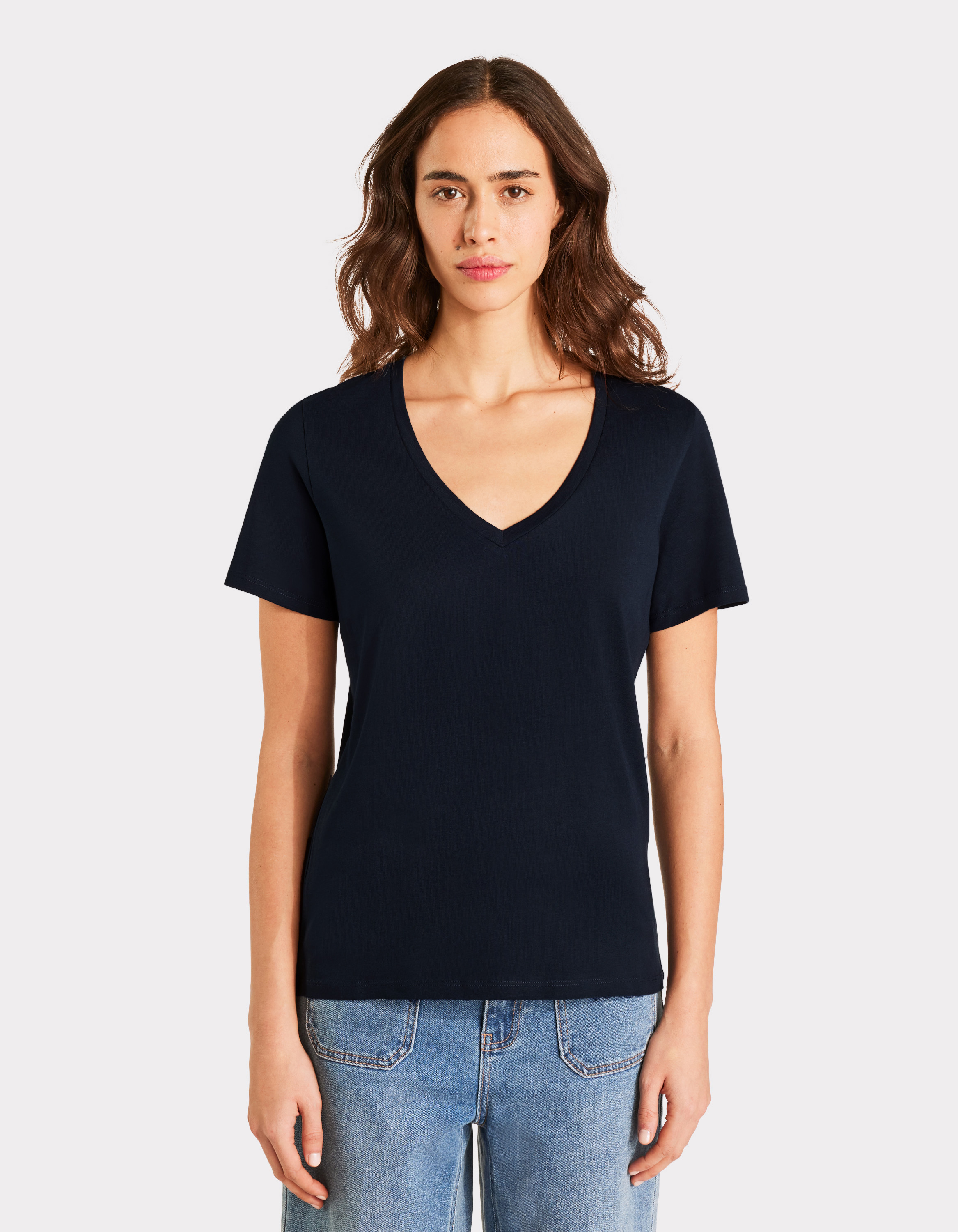 T-shirt en coton à col V - marine - celio - Modalova
