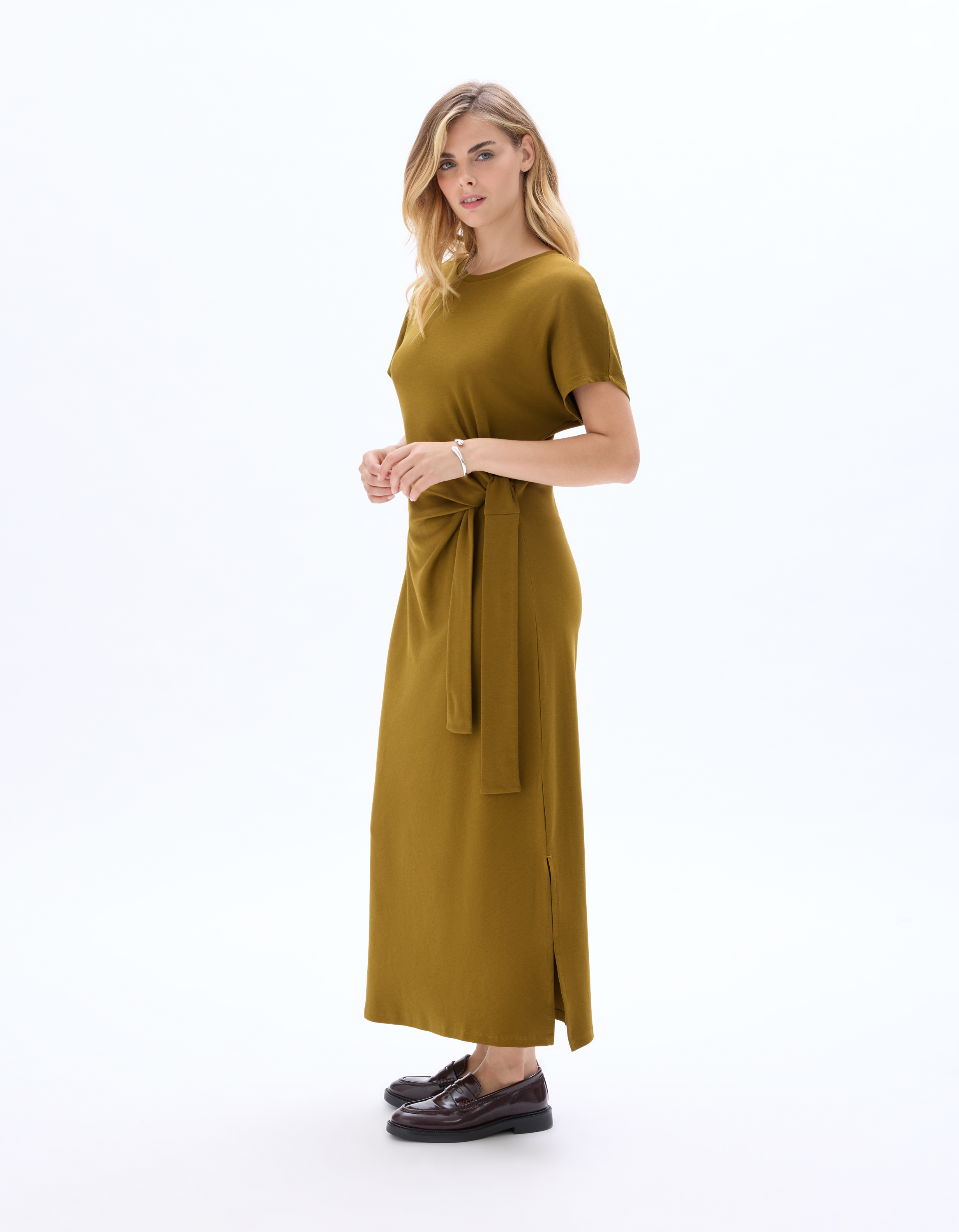 Robe longue nouée en coton - vert - celio - Modalova