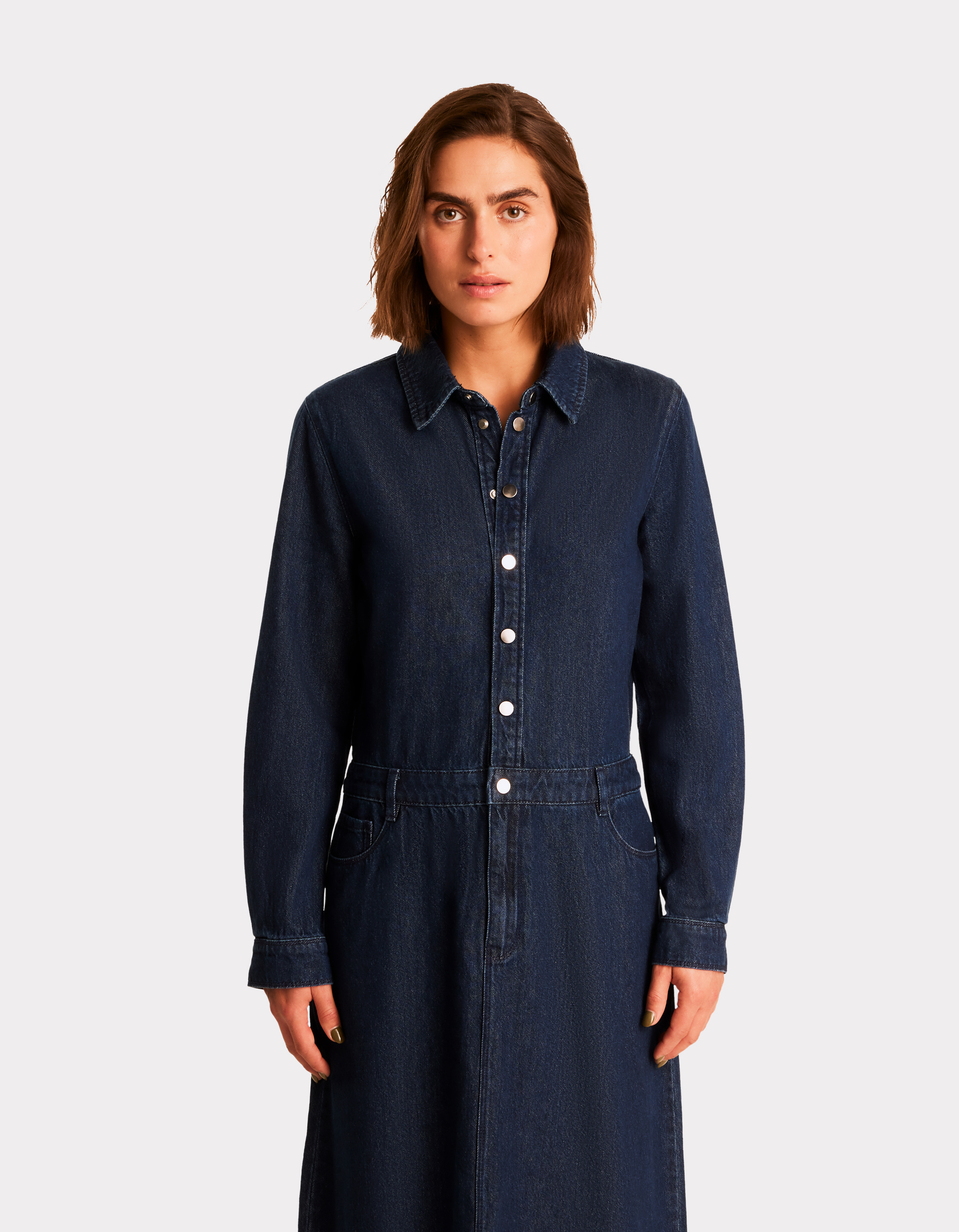 Robe longue en jean col chemise - bleu - celio - Modalova