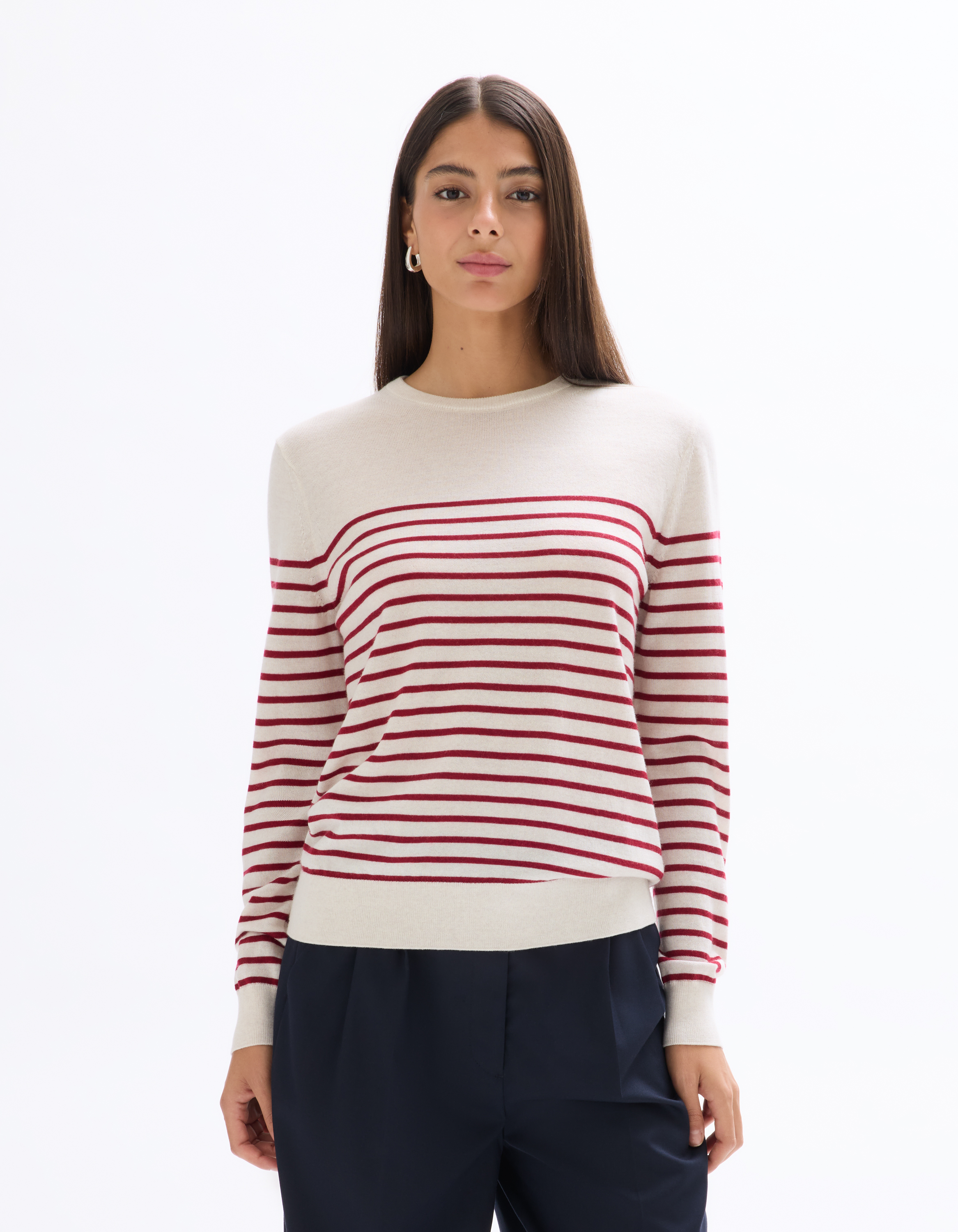 Pull 100% laine mérinos à rayures - rouge - celio - Modalova