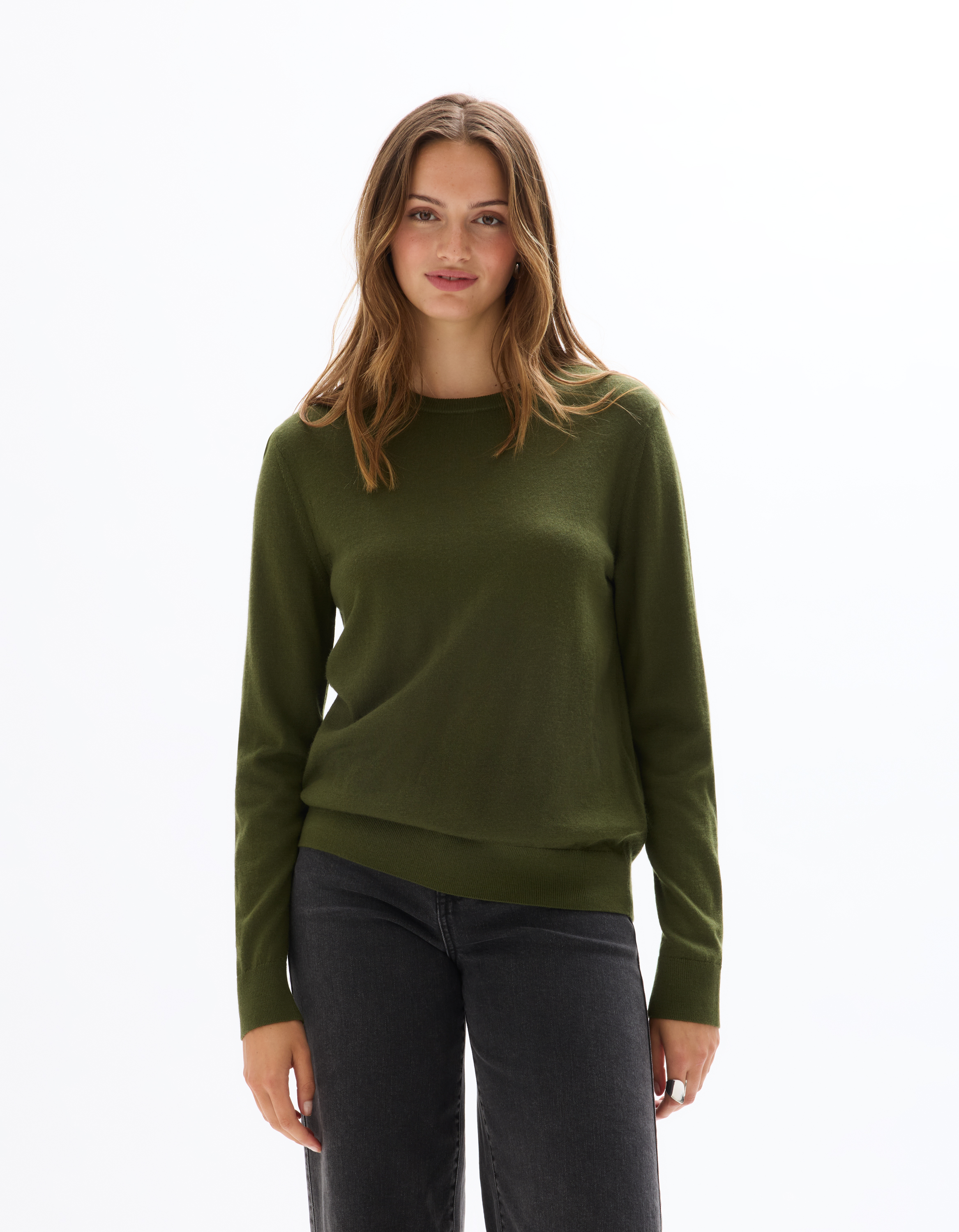 Pull 100% laine mérinos à col rond - vert - celio - Modalova