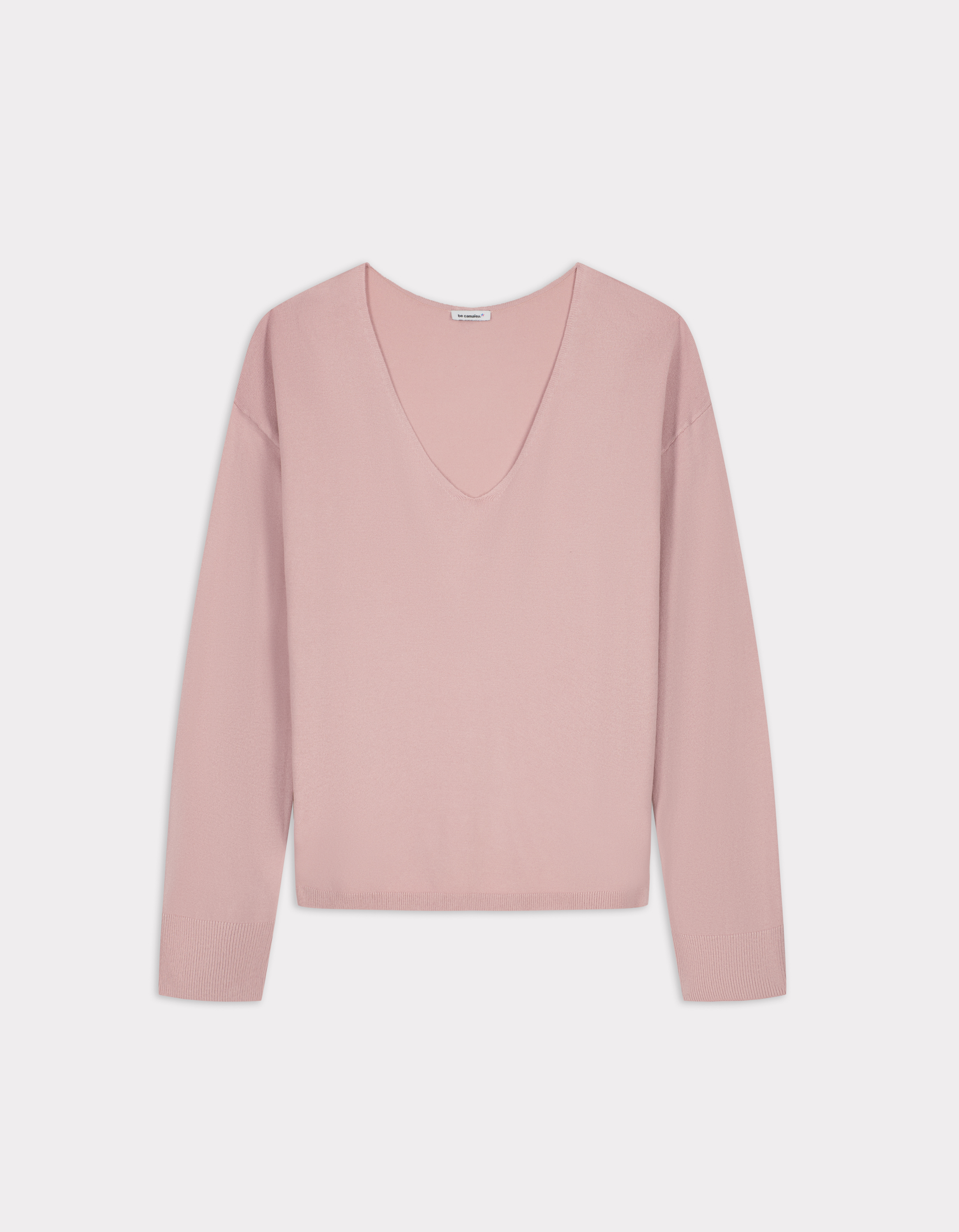 Pull fluide col V en viscose Ecovero - rose grisé