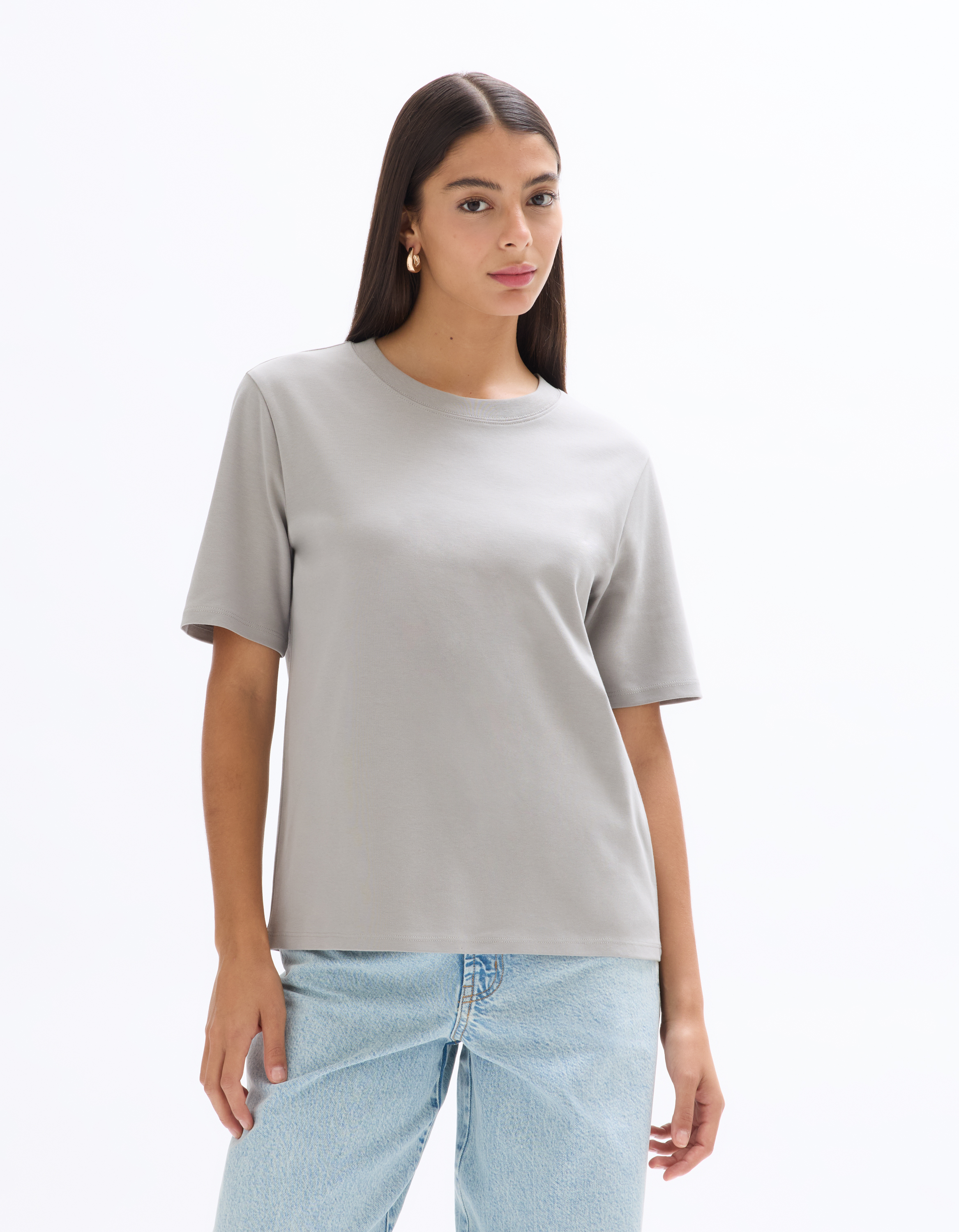 T-shirt en coton doux col rond - gris - celio - Modalova