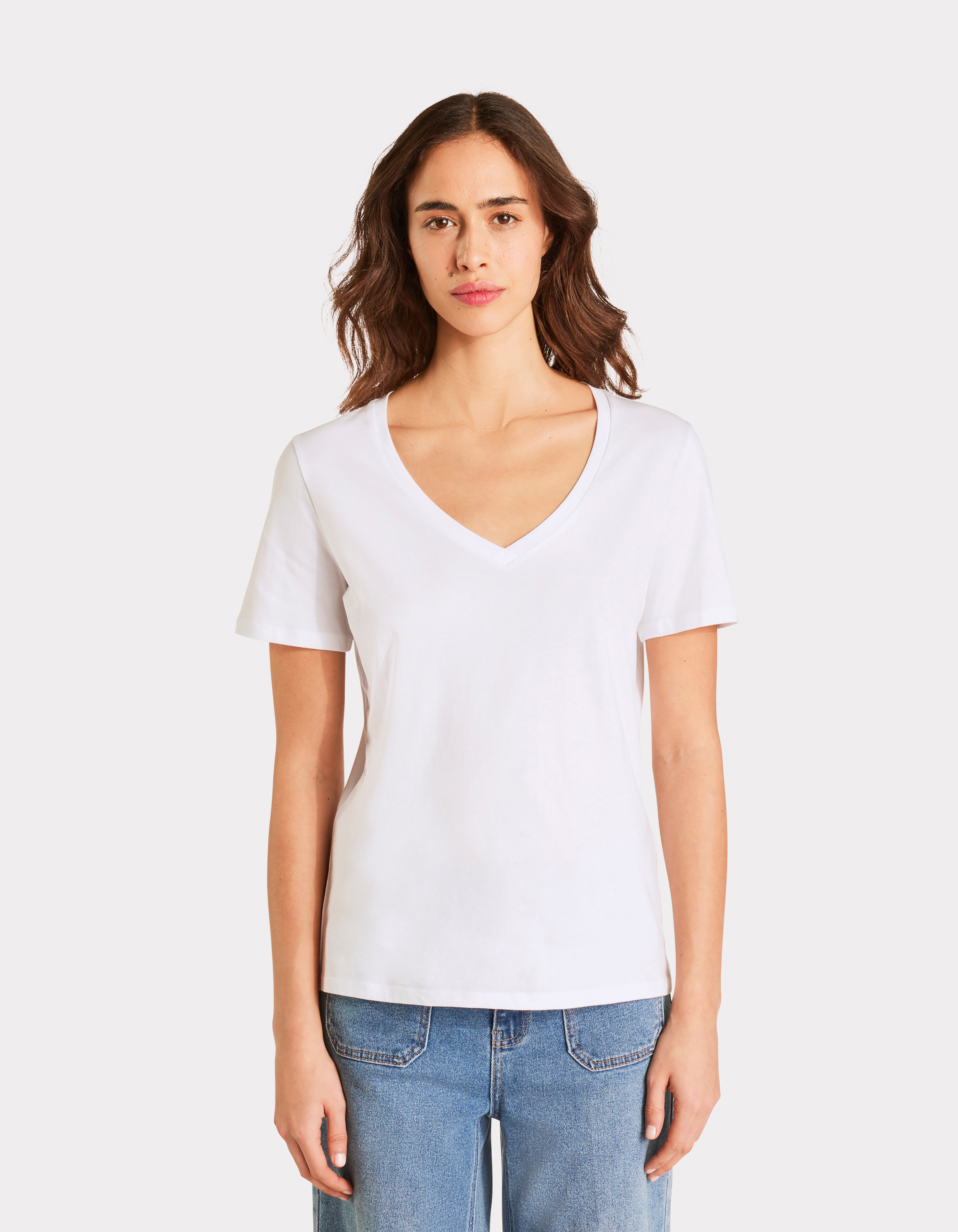 T-shirt en coton à col V - blanc - celio - Modalova