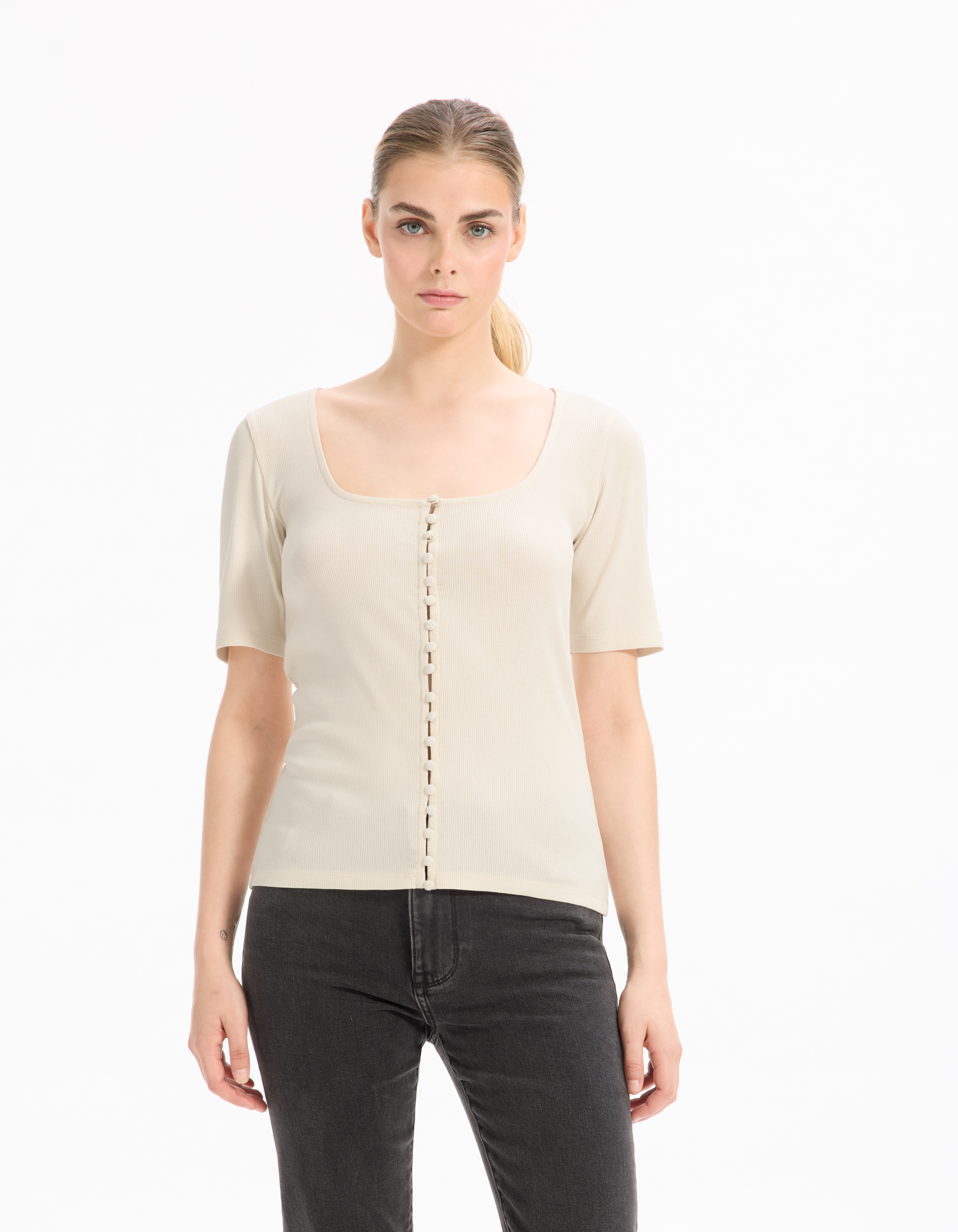 T-shirt boutonné à manches courtes - beige - celio - Modalova