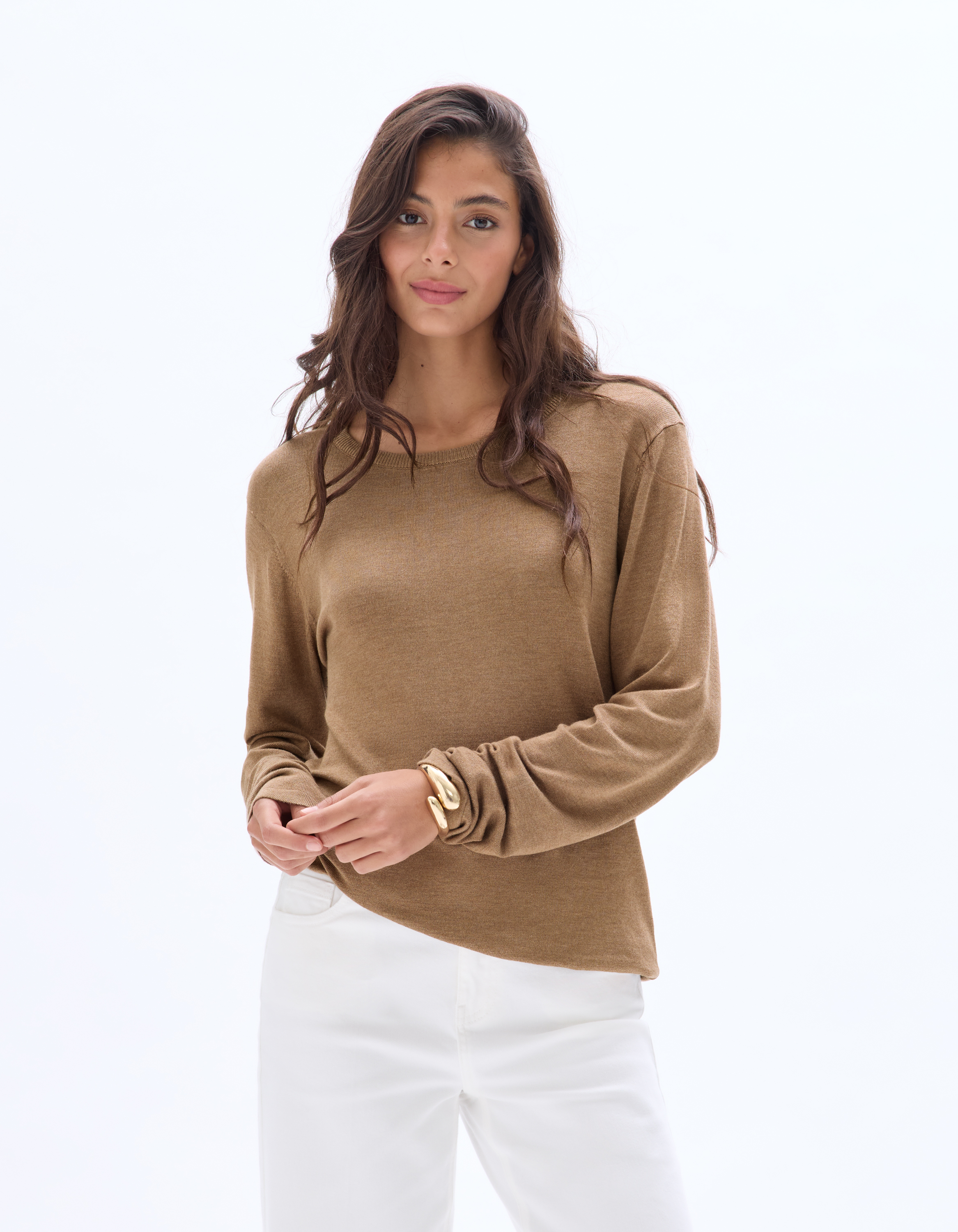 Pull fluide col rond en viscose écovero - marron - celio - Modalova