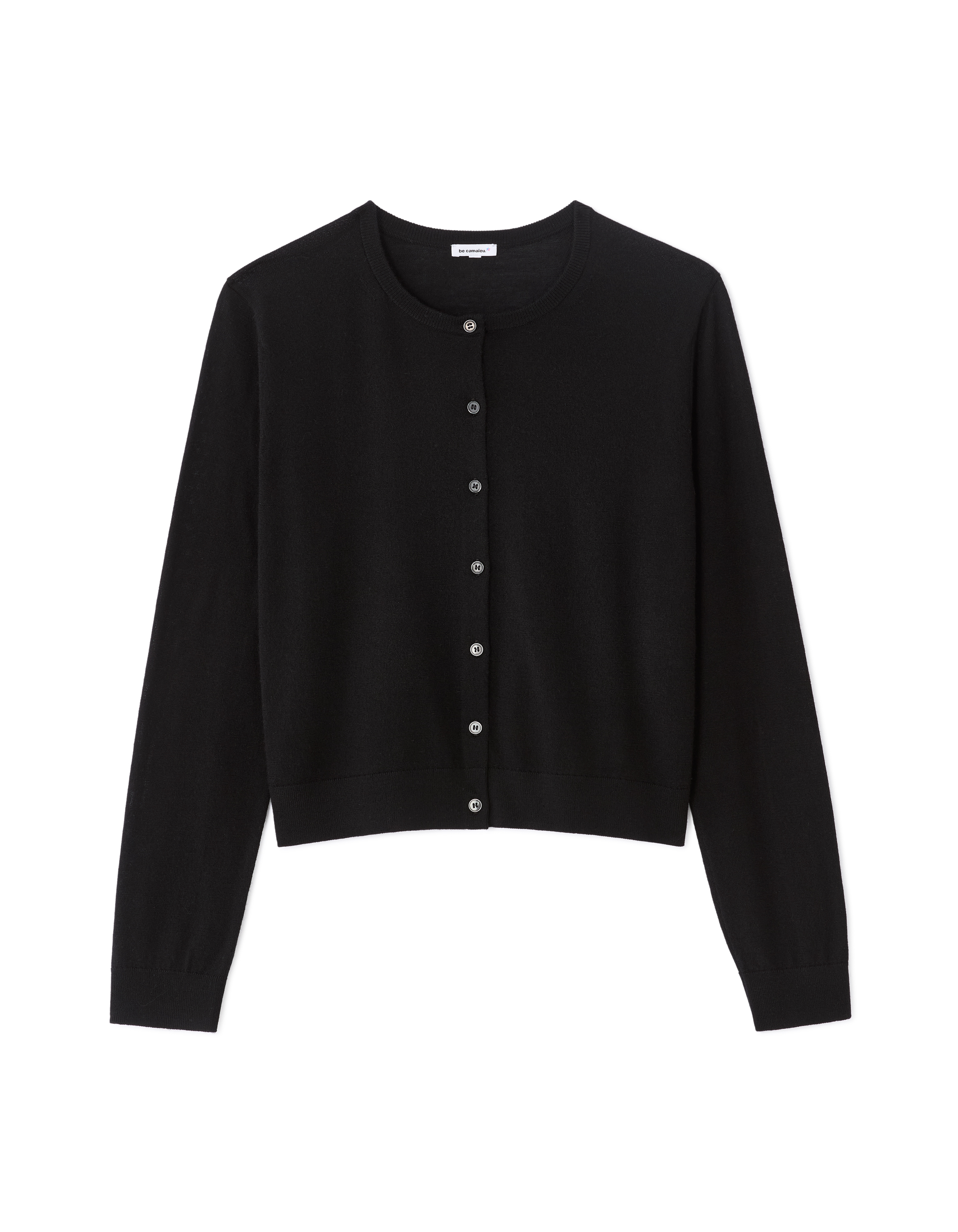 Gilet 100% laine mérinos à col rond - noir