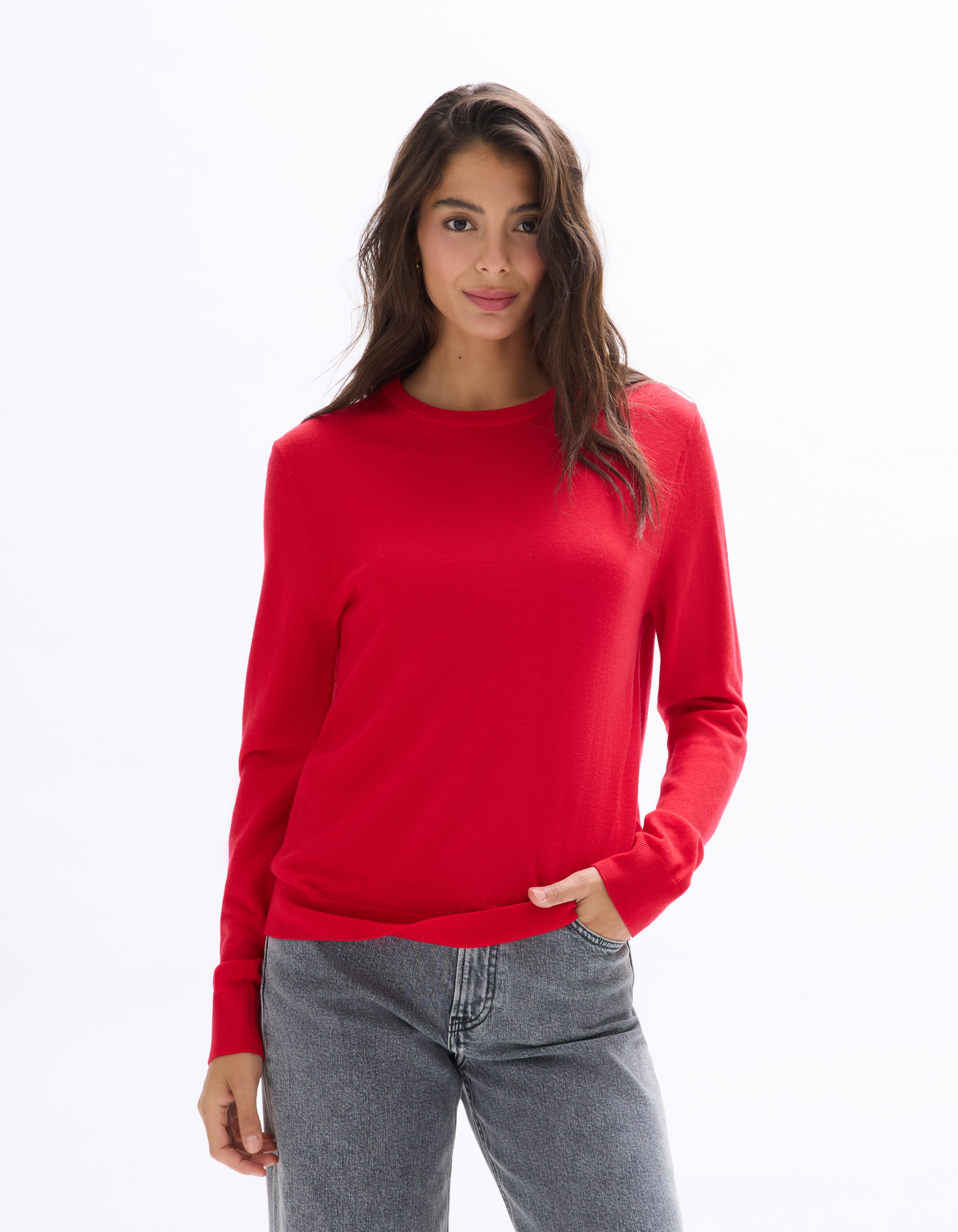 Pull 100% laine mérinos à col rond - rouge - celio - Modalova
