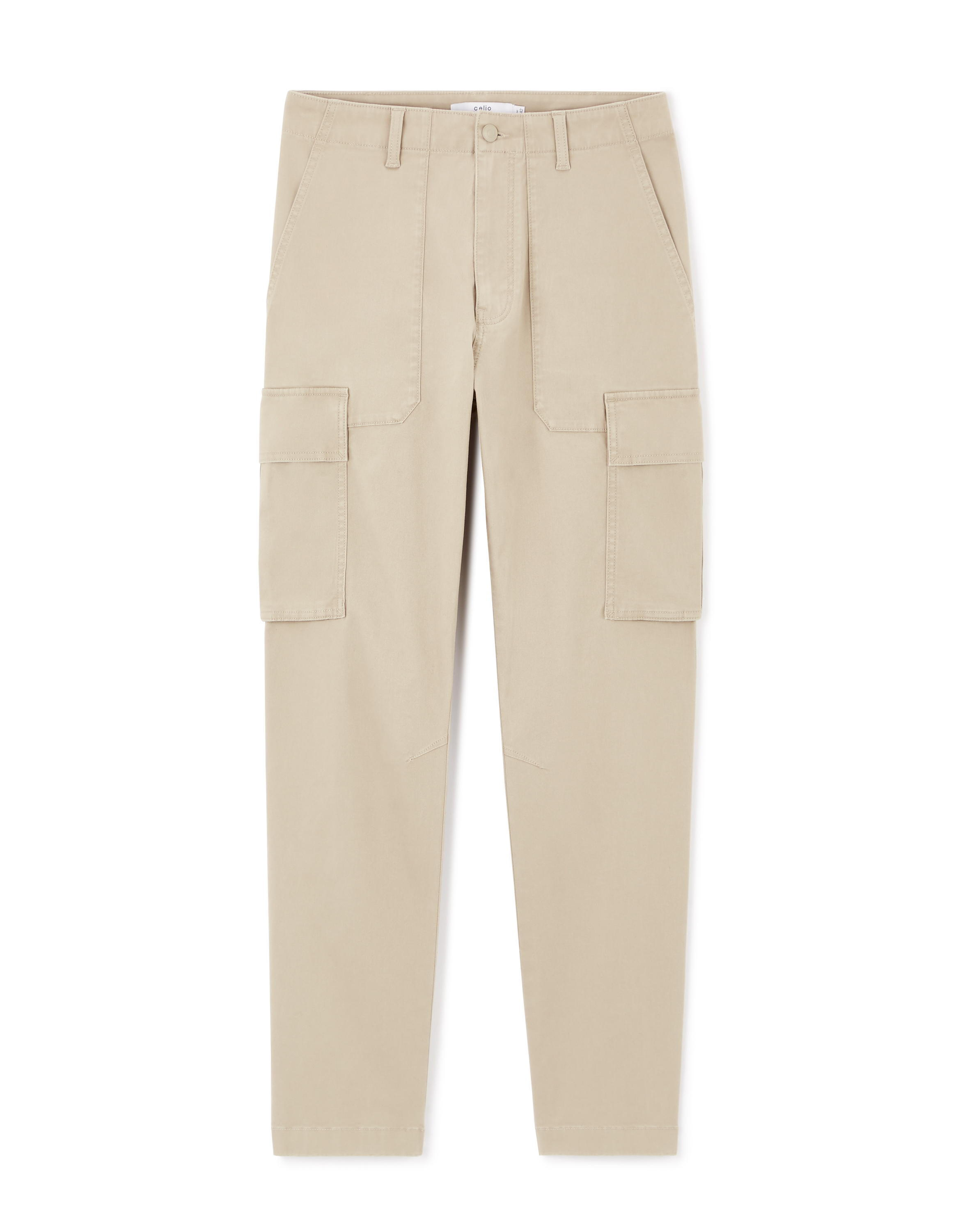 Pantalon cargo straight en coton stretch - beige
