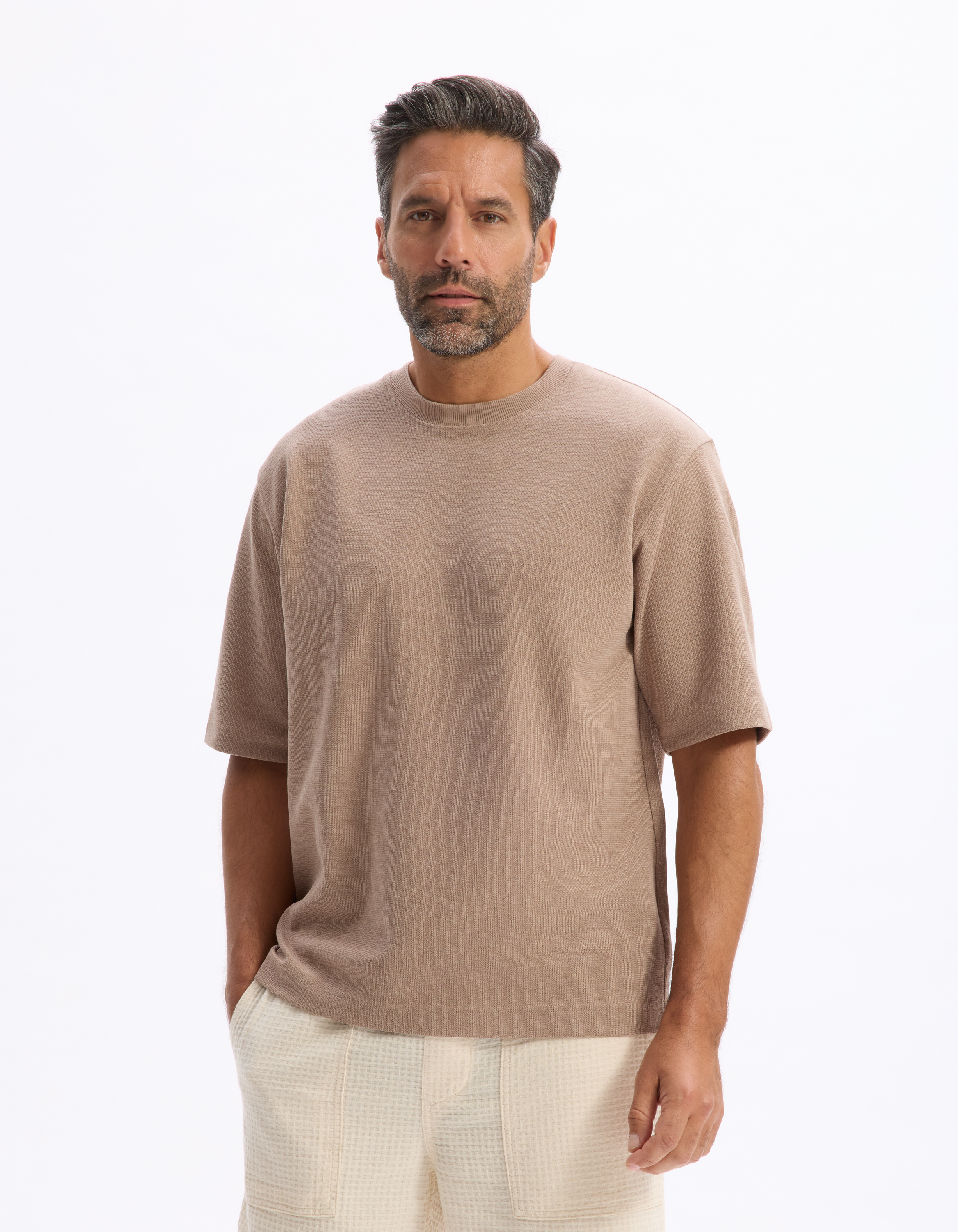 T-shirt oversize col rond - taupe - camaieu - Modalova