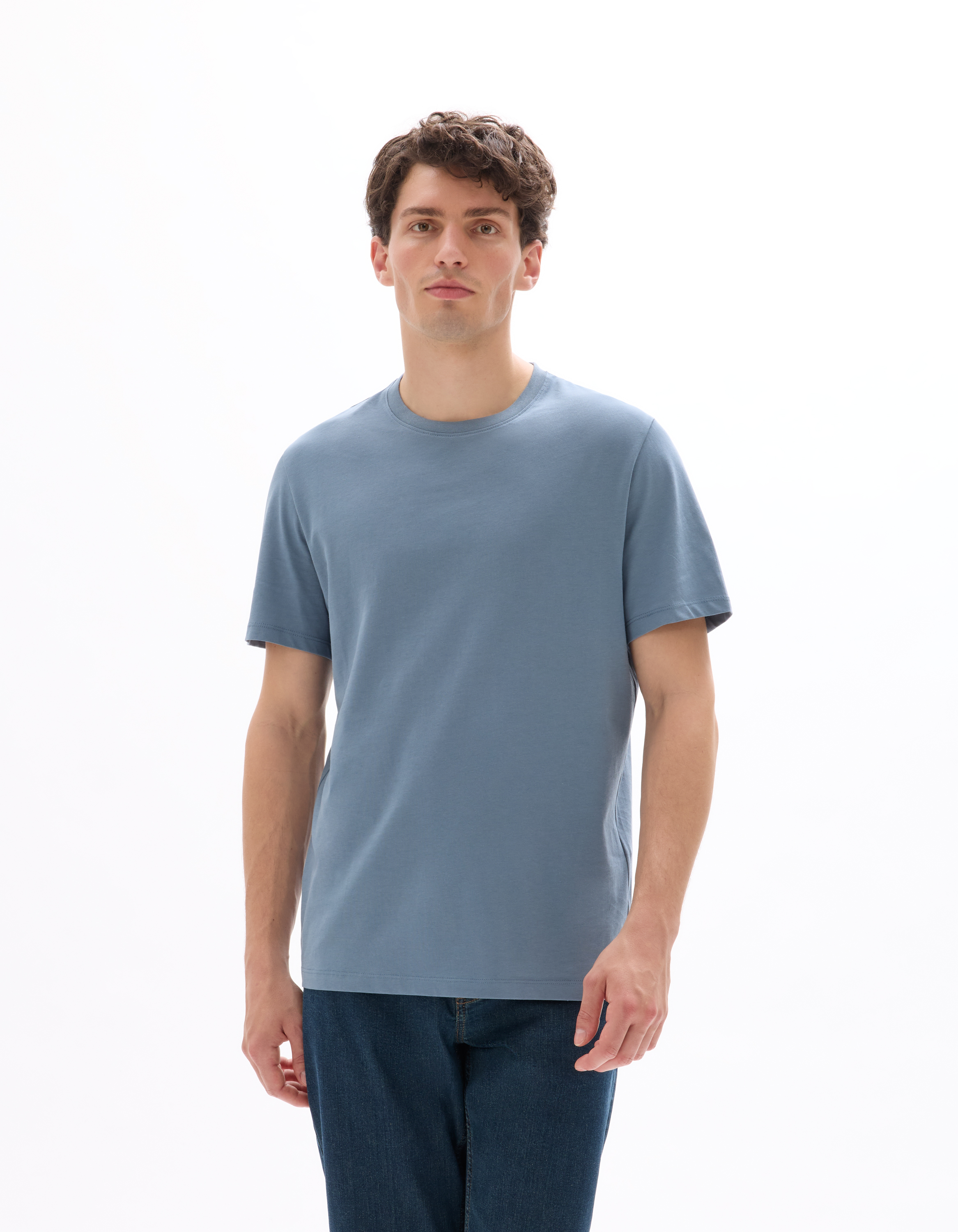 T-shirt regular col rond 100% coton - bleu - camaieu - Modalova