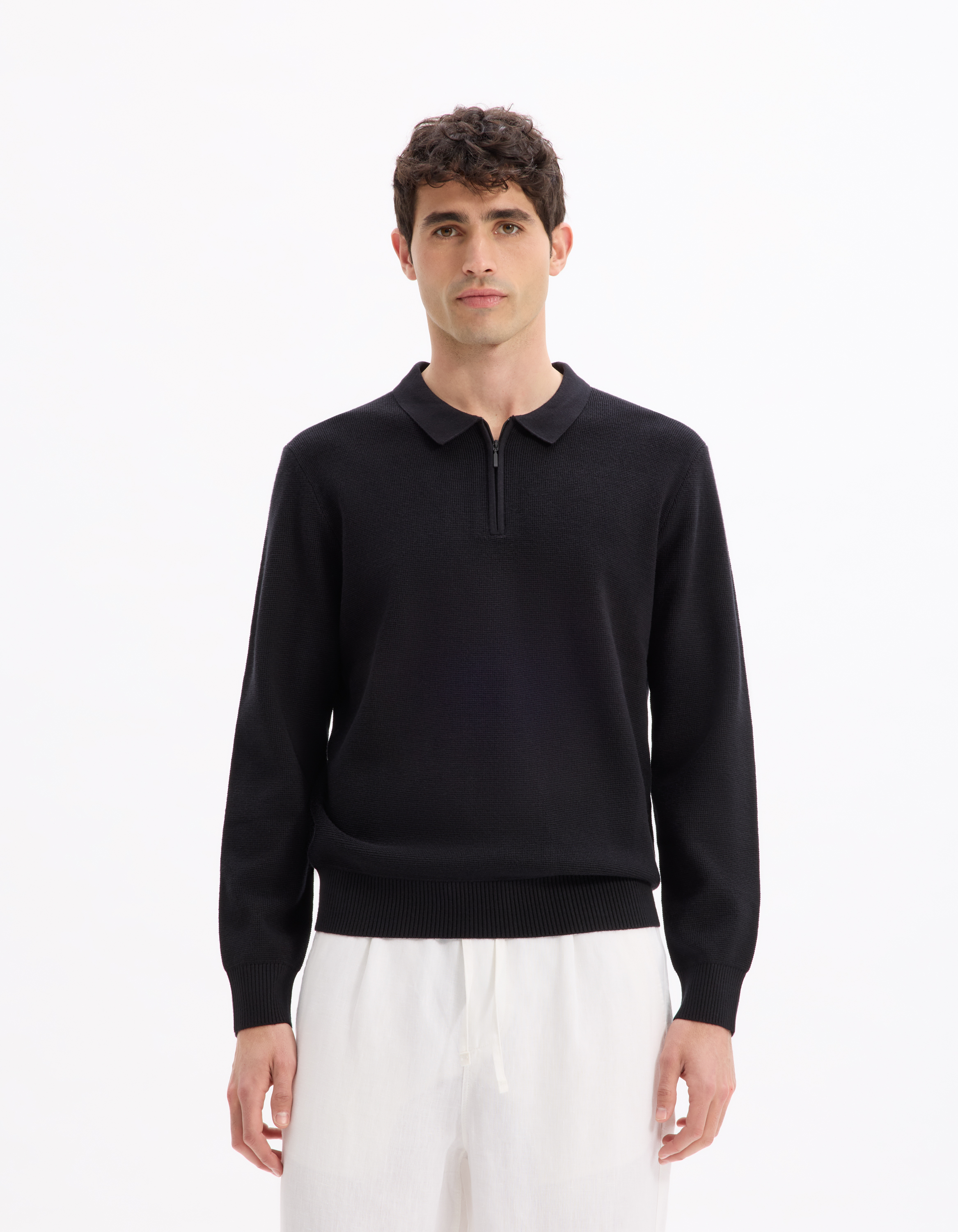Pull col polo 100% coton - noir - camaieu - Modalova