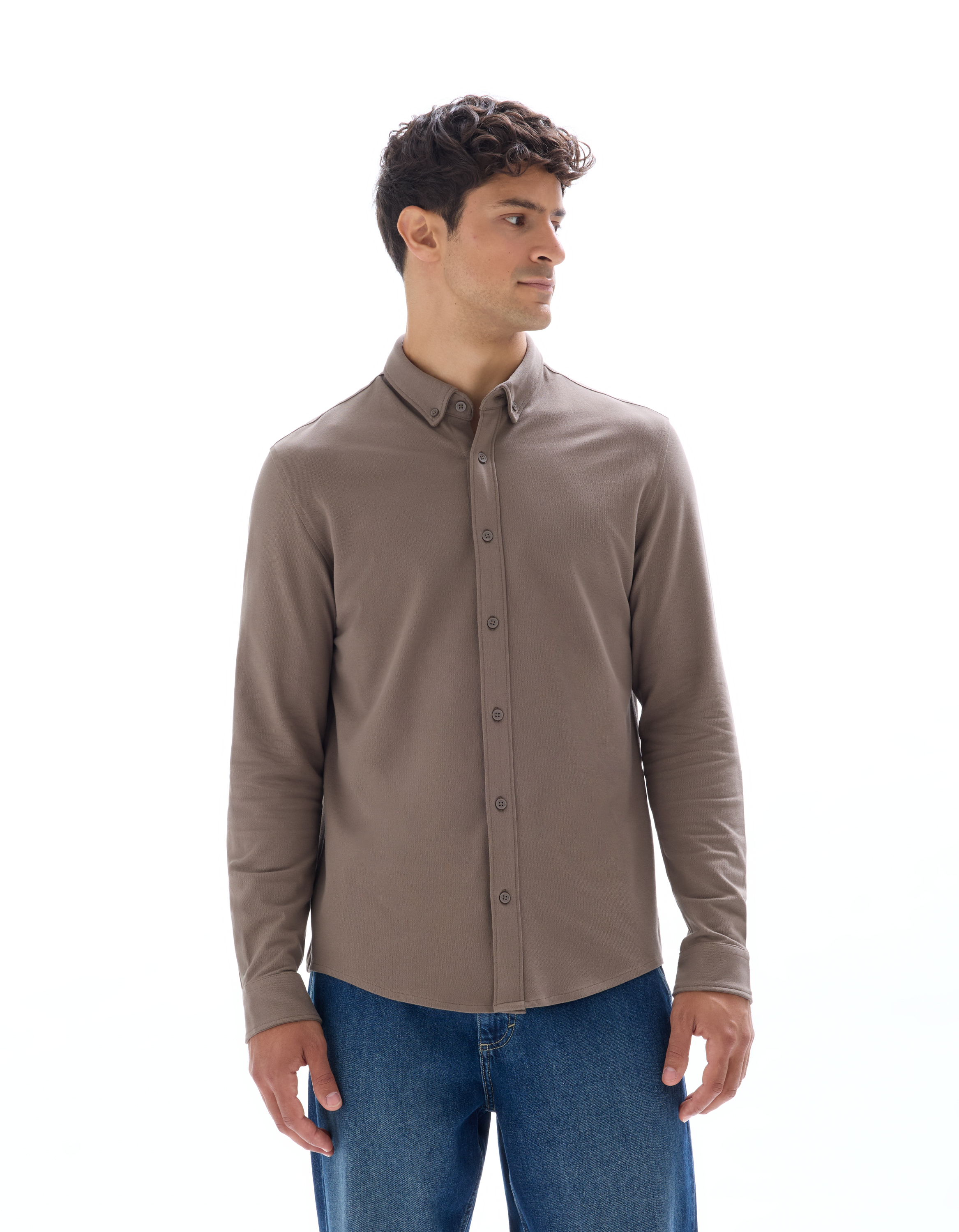 Chemise regular jersey piqué - marron - camaieu - Modalova