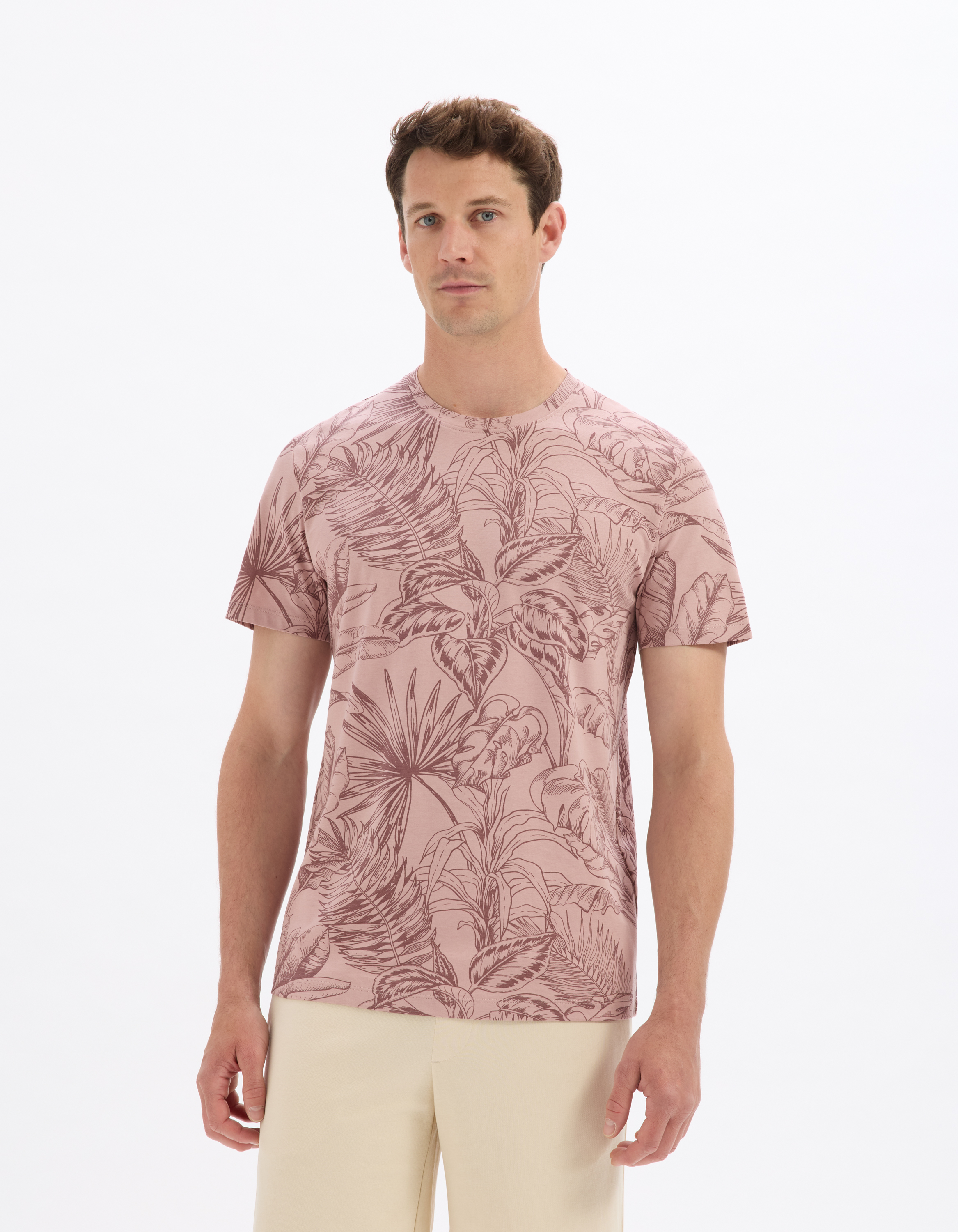 T-shirt regular col rond 100% coton fleuri - rose - camaieu - Modalova