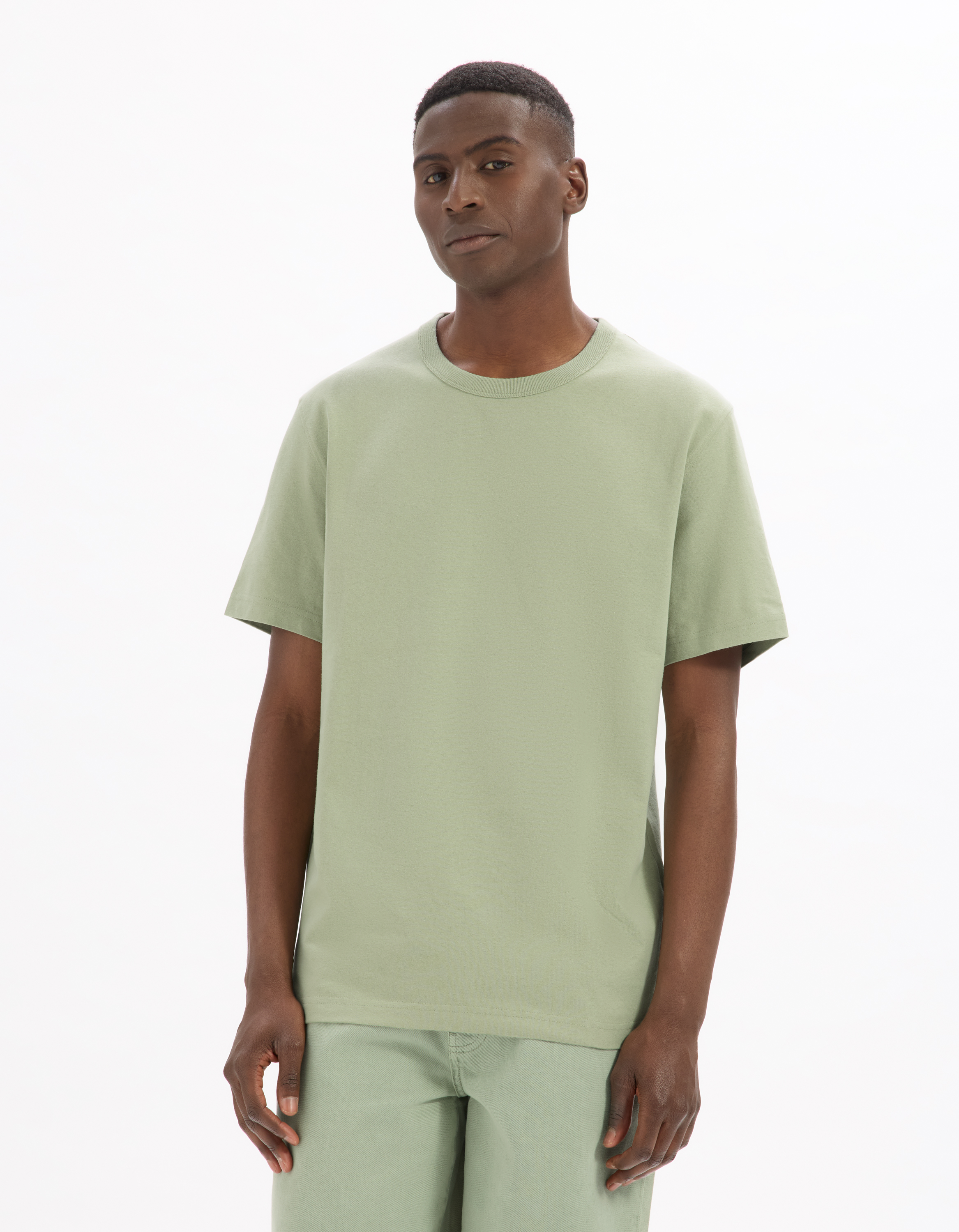 T-shirt boxy col rond 100% coton - vert - camaieu - Modalova