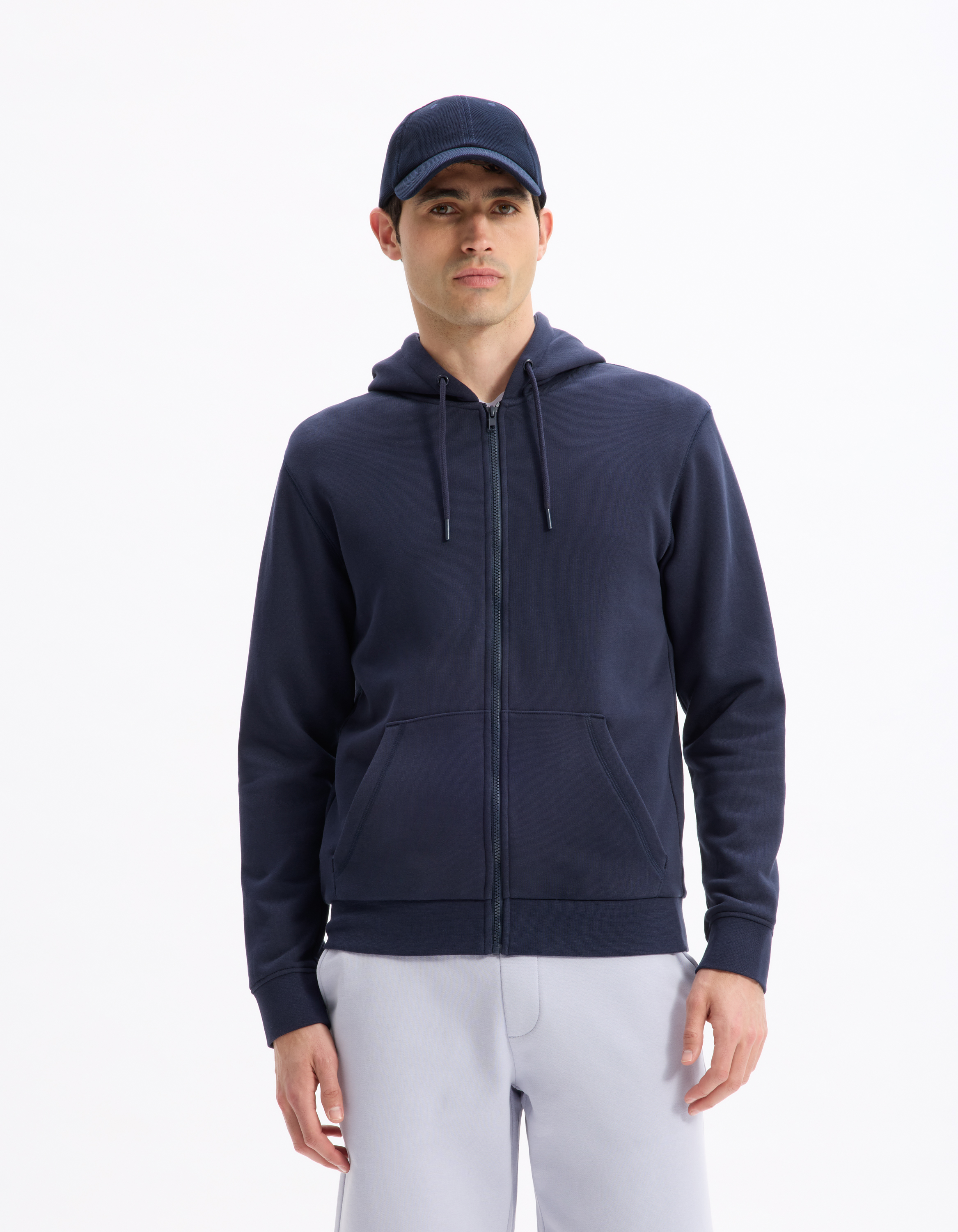 Sweat zippé capuche regular 100% coton - marine - camaieu - Modalova