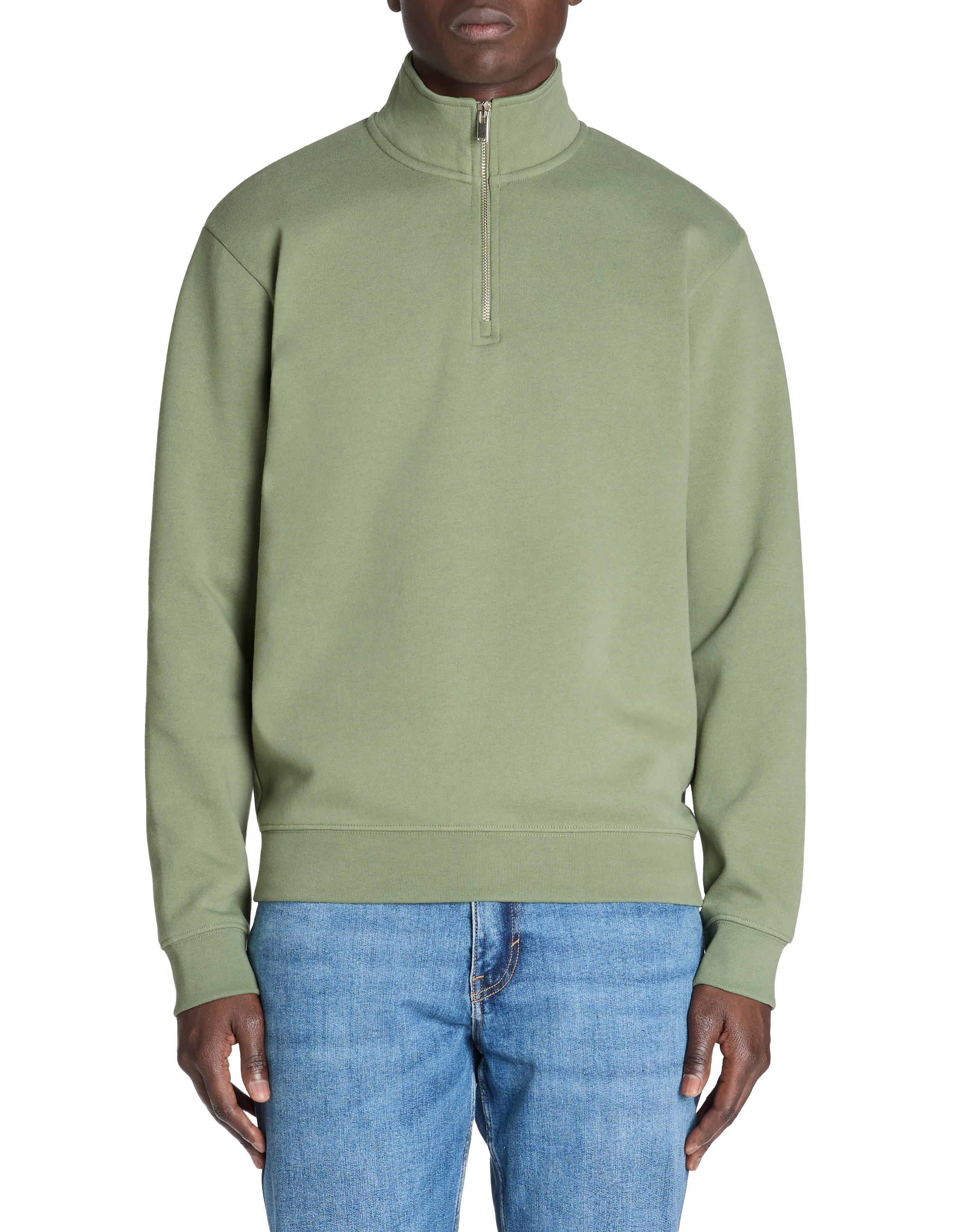Sweat regular col zippé coton mélangé - vert - camaieu - Modalova