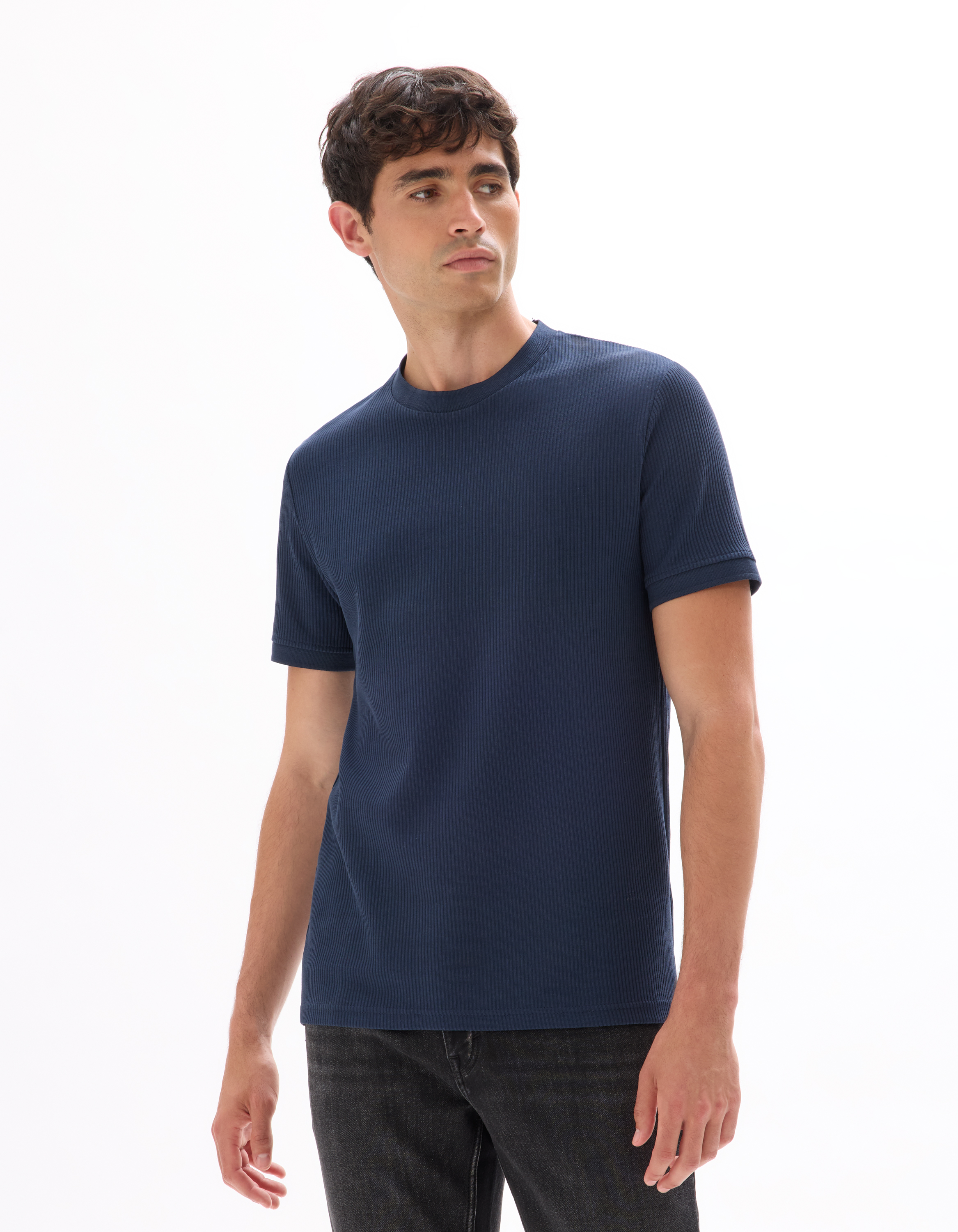 T-shirt col rond 100% coton - marine - camaieu - Modalova