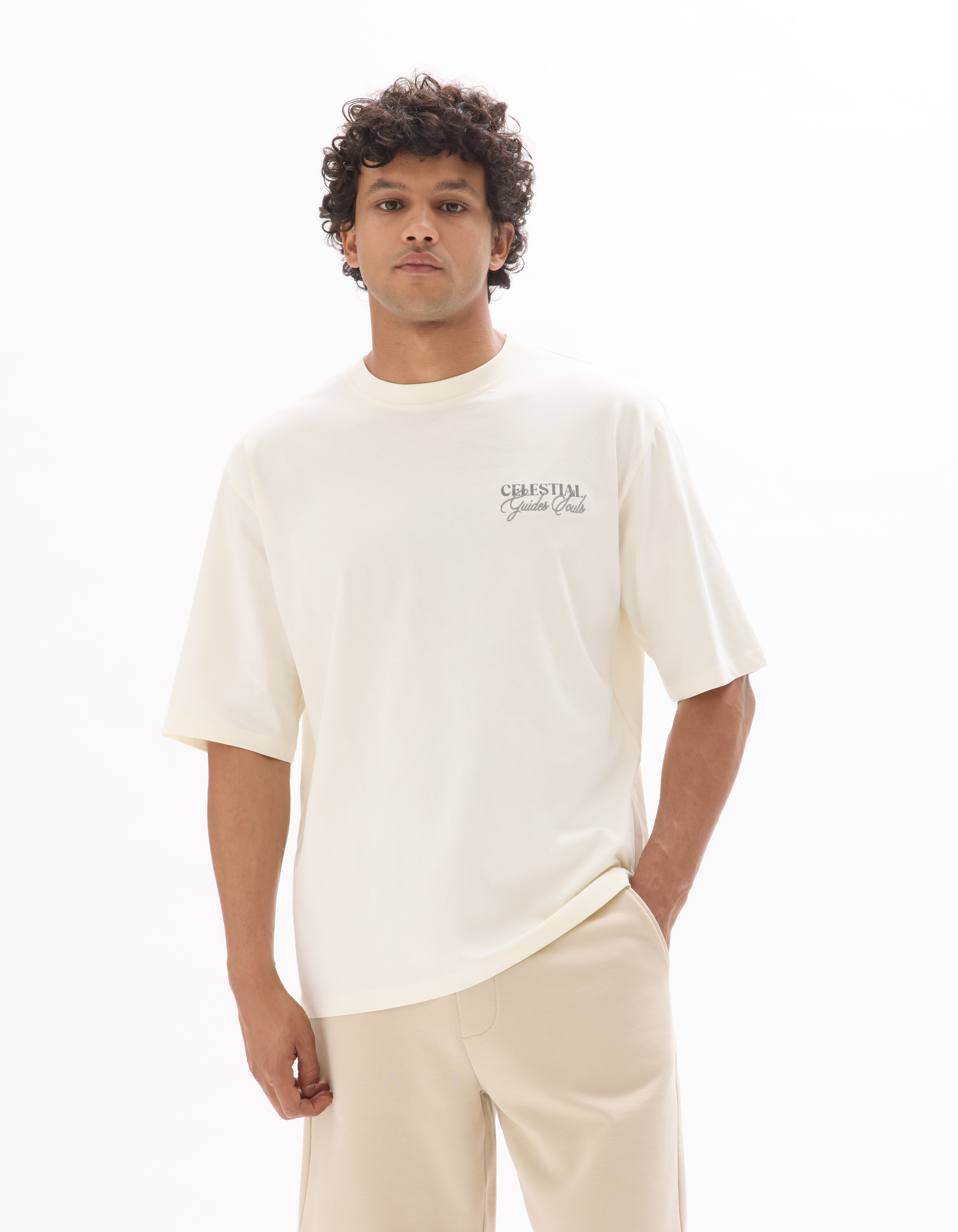 T-shirt oversize col rond 100% coton imprimé astro - écru - camaieu - Modalova