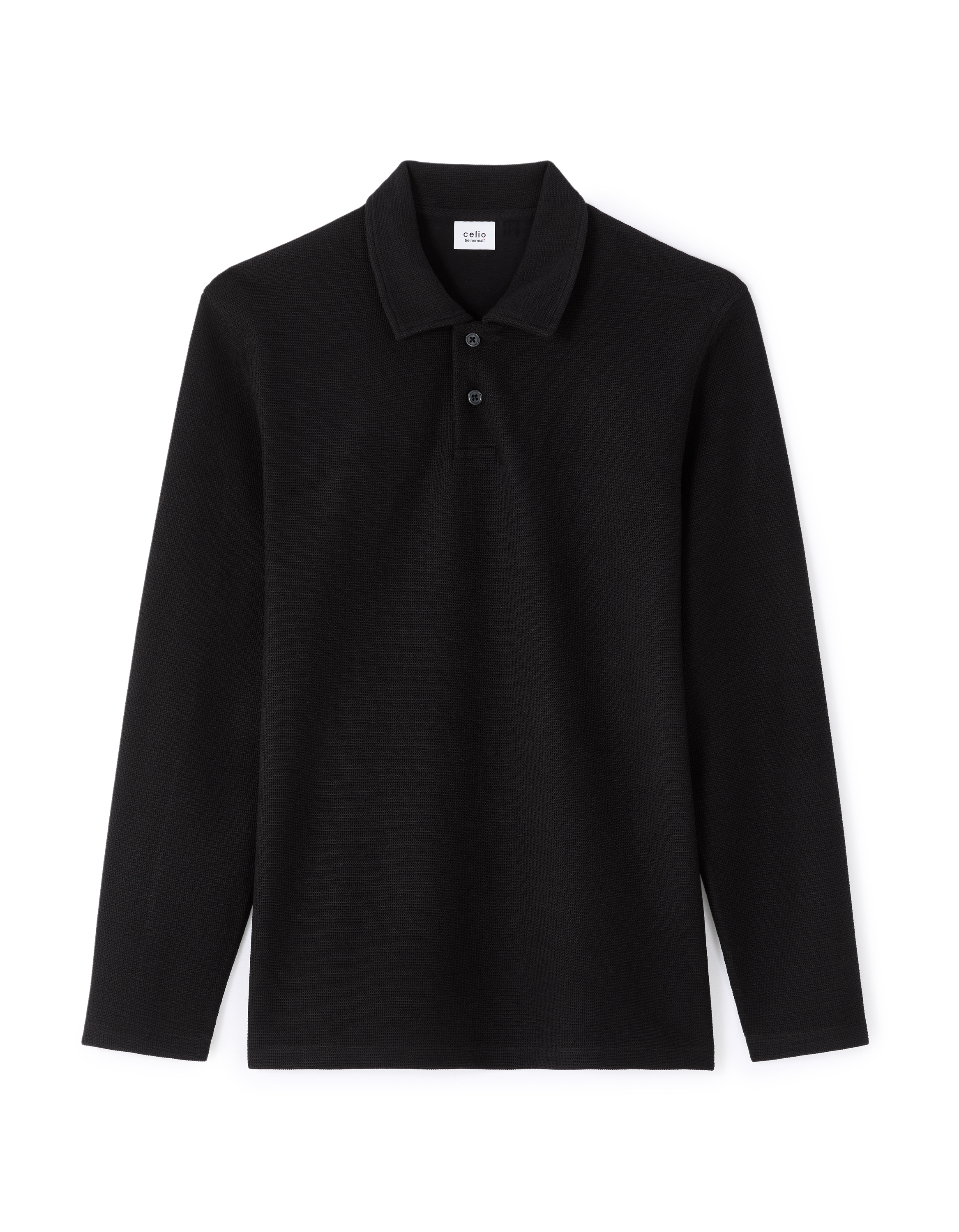 Polo regular 100% coton manches longues - noir