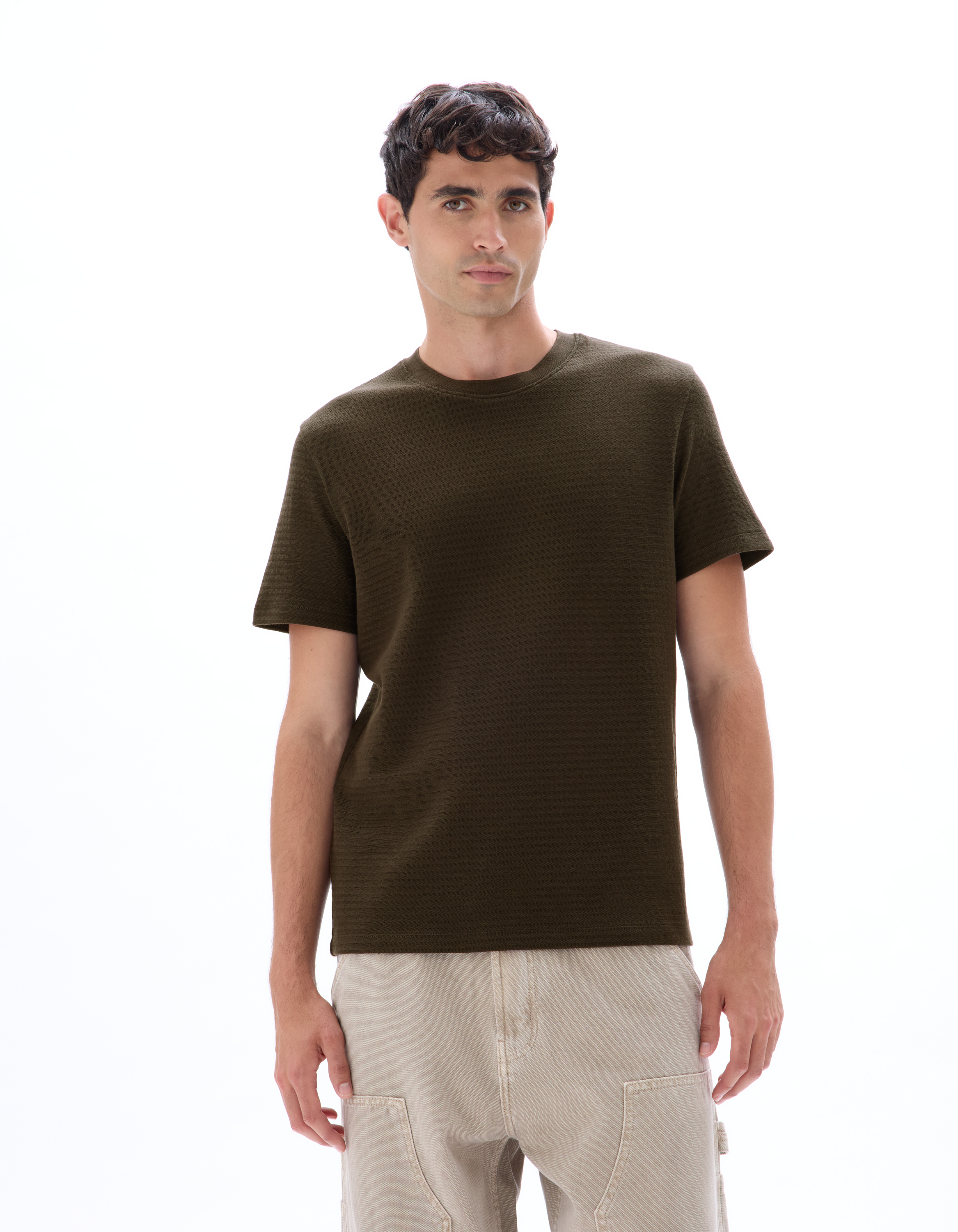 T-shirt regular col rond 100% coton reliéfé - camaieu - Modalova